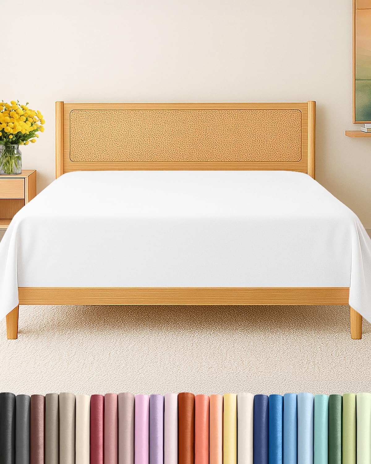 King Flat Sheet - Single Top Flat Sheet Only - Breathable & Cooling - White
