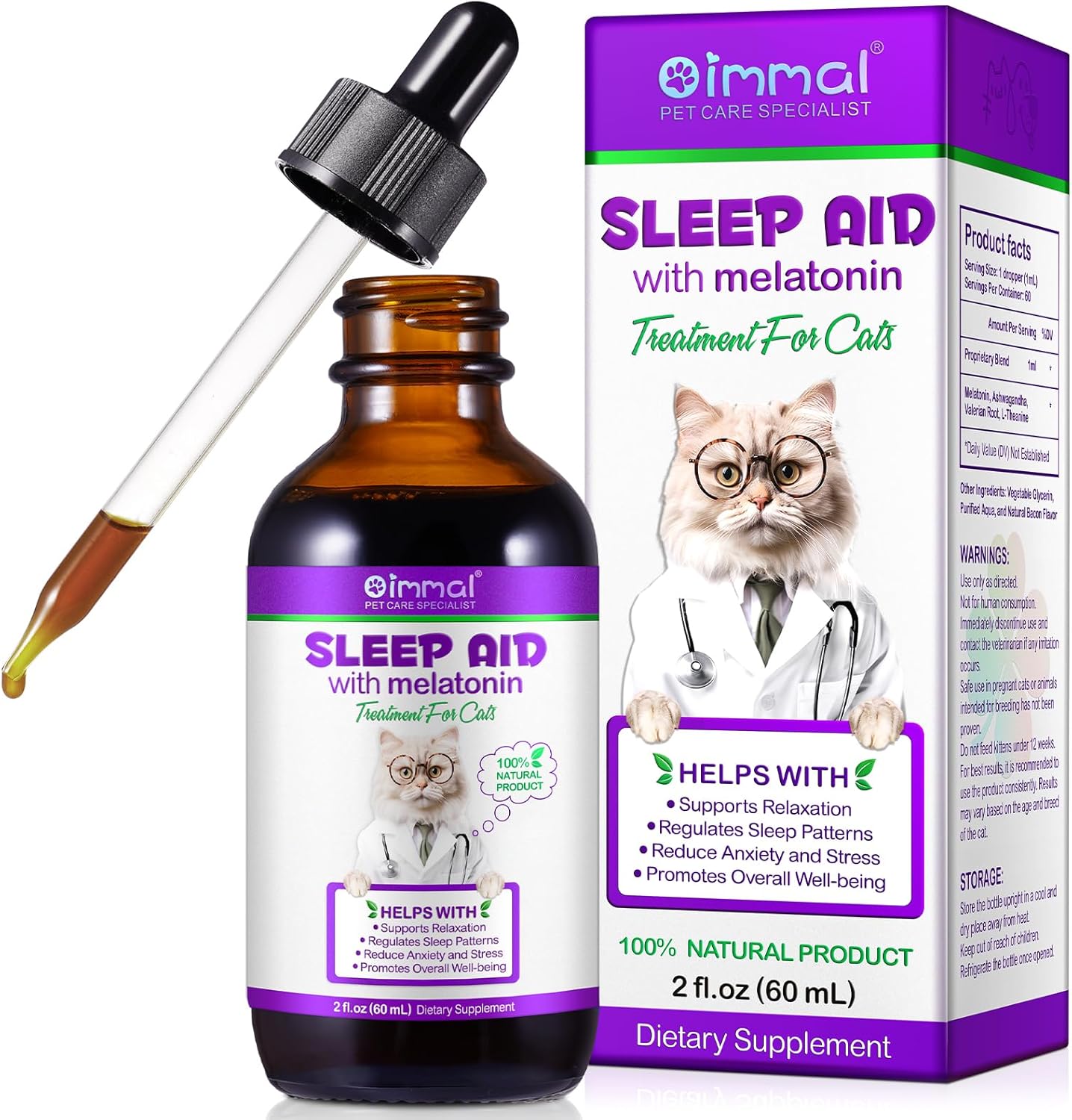 Melatonin For Cats Cat Calming Cat Sleep Aid Cat Melatonin Cat Anxiety Relief Relaxants & Anxiety Relief For Cats Cat Calming Drops 60ml (60ML)
