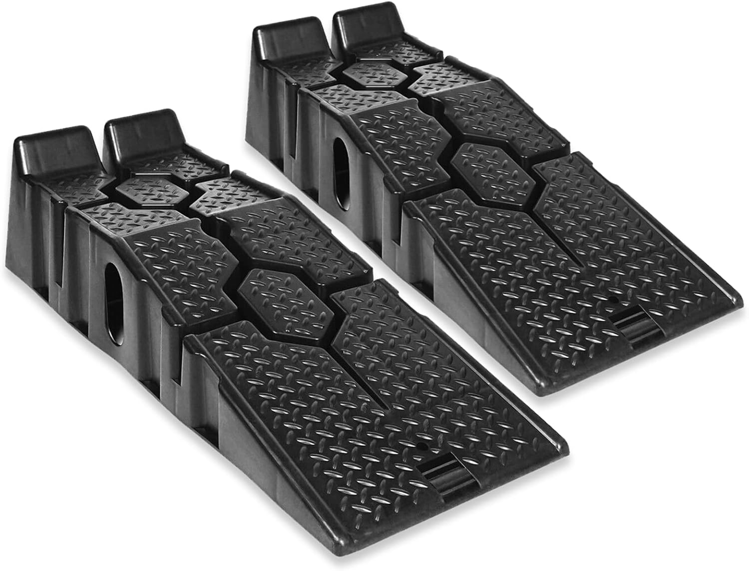 Set of 2 Car Ramps Heavy Duty Black, 3 Ton Plastic Vehicles Ramp, 33cm Extra Wide Car Maintenance Lifting Tools