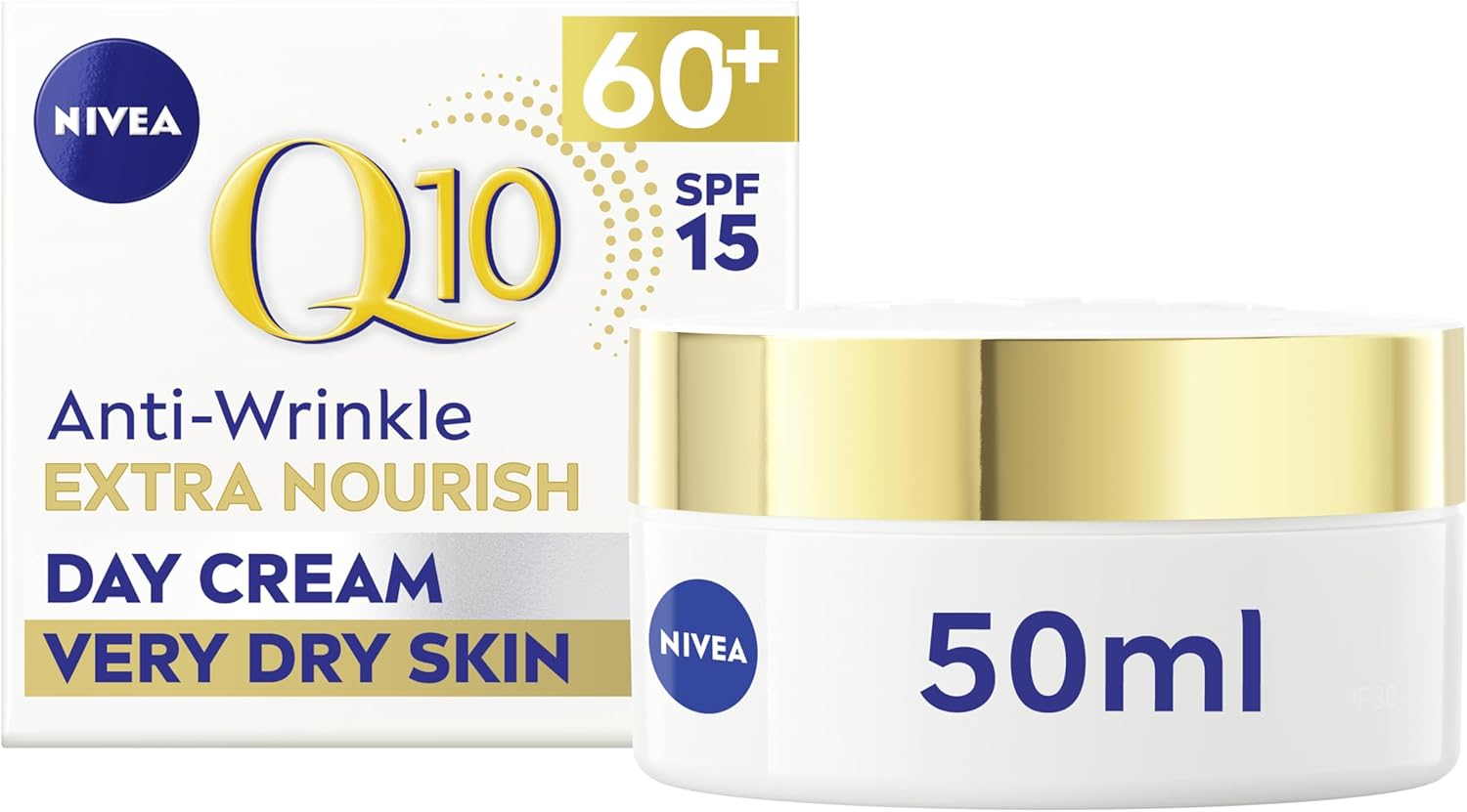 NIVEA Q10 Power 60+ Skin Anti-Wrinkle + Replenishing Day Cream (50 ml), Powerful Anti Ageing Cream, Moisturiser for Women with Coenzyme Q10, Day Face Cream with SPF15,Packaging may vary