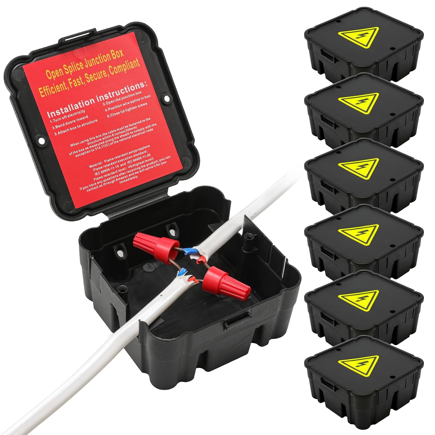 Open Splice Junction Box (6 Pack), One-Piece Junction Box Splice Box. Repair Open Splices, 5 Second Installation Splice Box, Electrical Junction Box, Wire Junction Box1