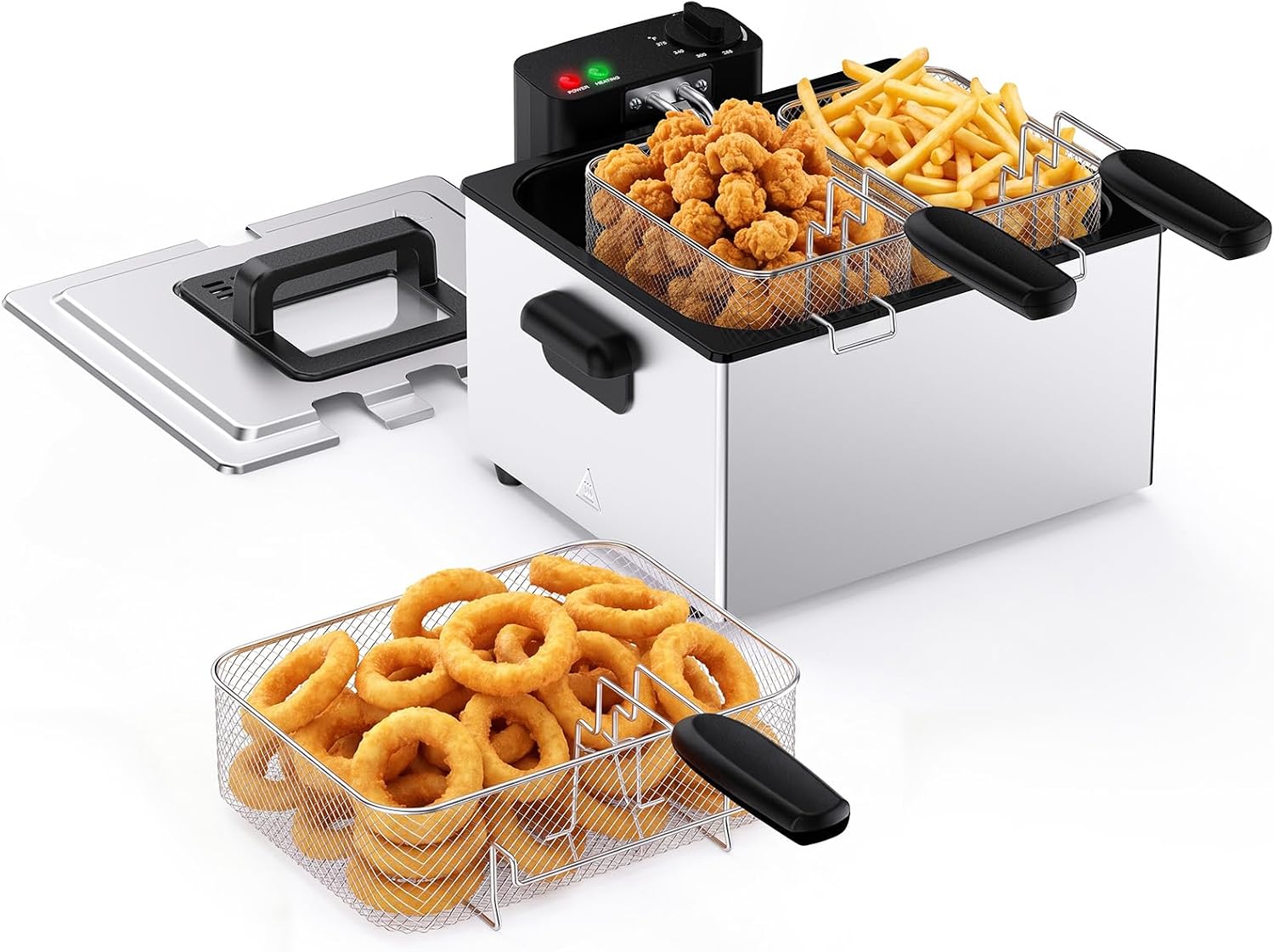 DUMOS Deep Fryer with 3 Baskets, 1800W Electric Fryer with 5 Liter Capacity