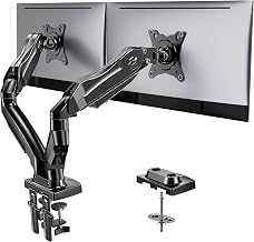 HUANUO Dual Monitor Stand - Full Adjustable Monitor Desk Mount Swivel Vesa Bracket with C Clamp, Grommet Mounting Base for 13 to 30 Inch Computer Screens - Each Arm Holds 4.4 to 19.8lbs