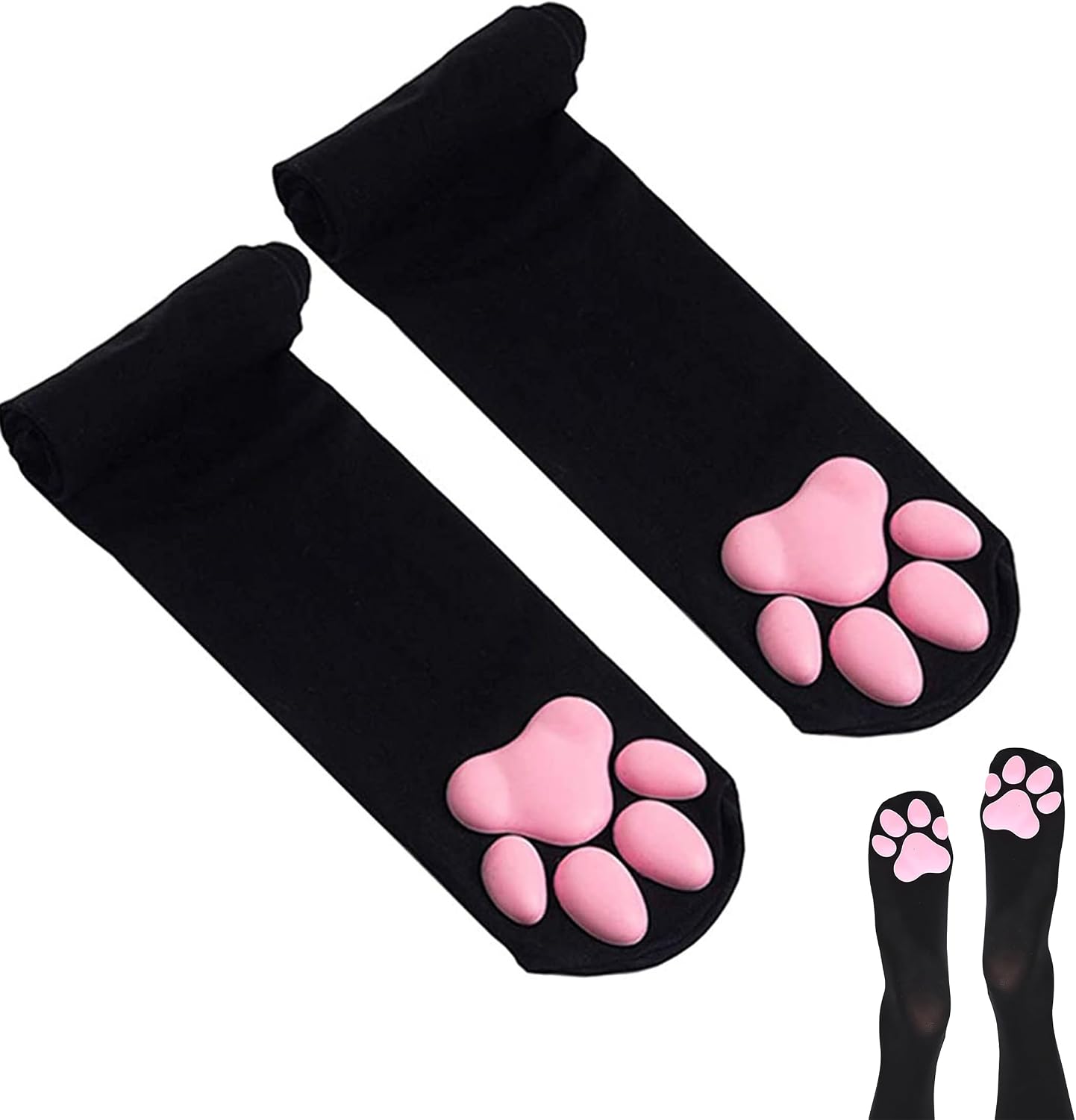 Cat Paw Socks, Thigh High Soft 3D Paw Pad Toe Beans Stockings for Women Cat Cosplay