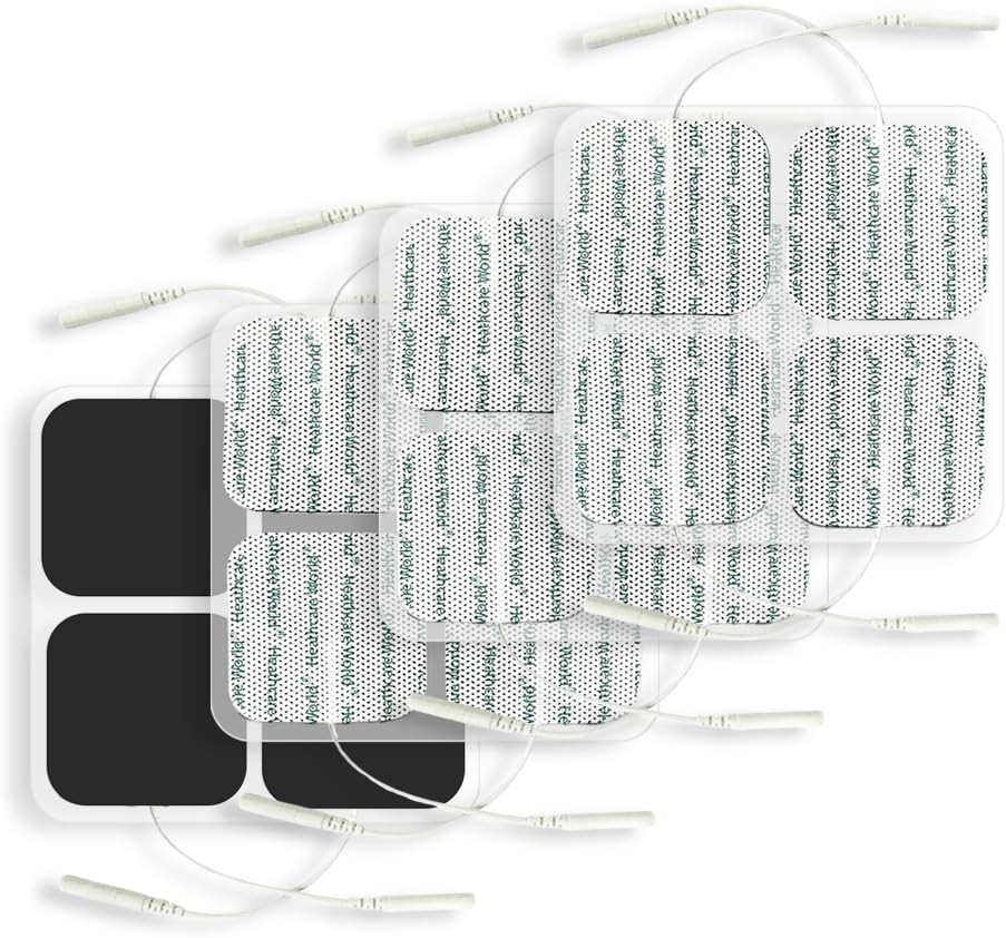 Healthcare World TENS Pads 4x4cm Replacement Self Adhesive Reusable Electrode Pads for TENS Machines Compatible with NeuroTrac Auvon Medfite GHTENS Electrotherapy Pads for Back Shoulder & Knee Pain 16