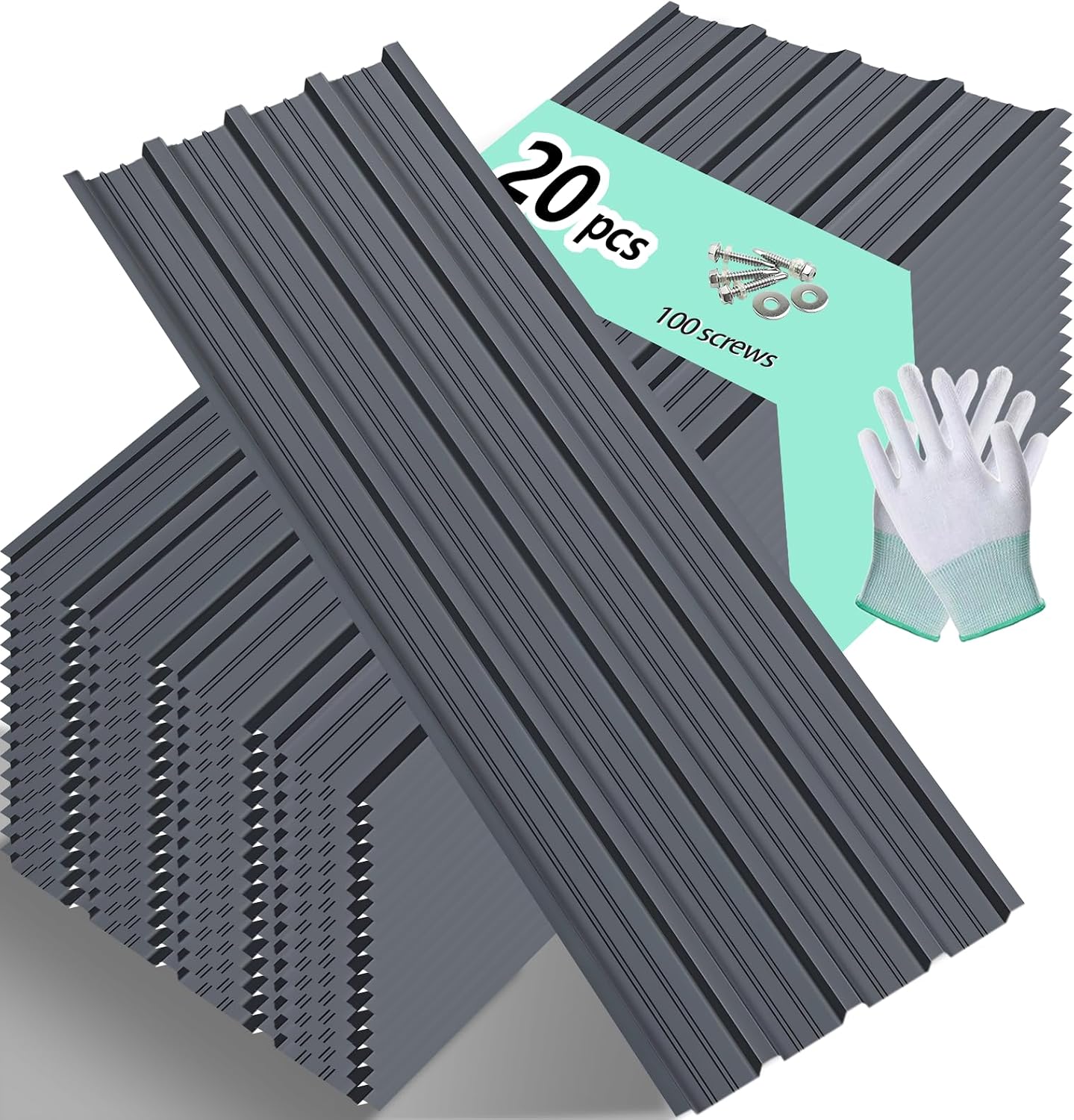 Metal Roofing Panels - Corrugated Galvanized Roof Panels 20 PCS Waterproof Heavy Duty Metal Roof Panels for Outdoor House Storage Stables Patio Garages Sheds,Gray 99 ft²
