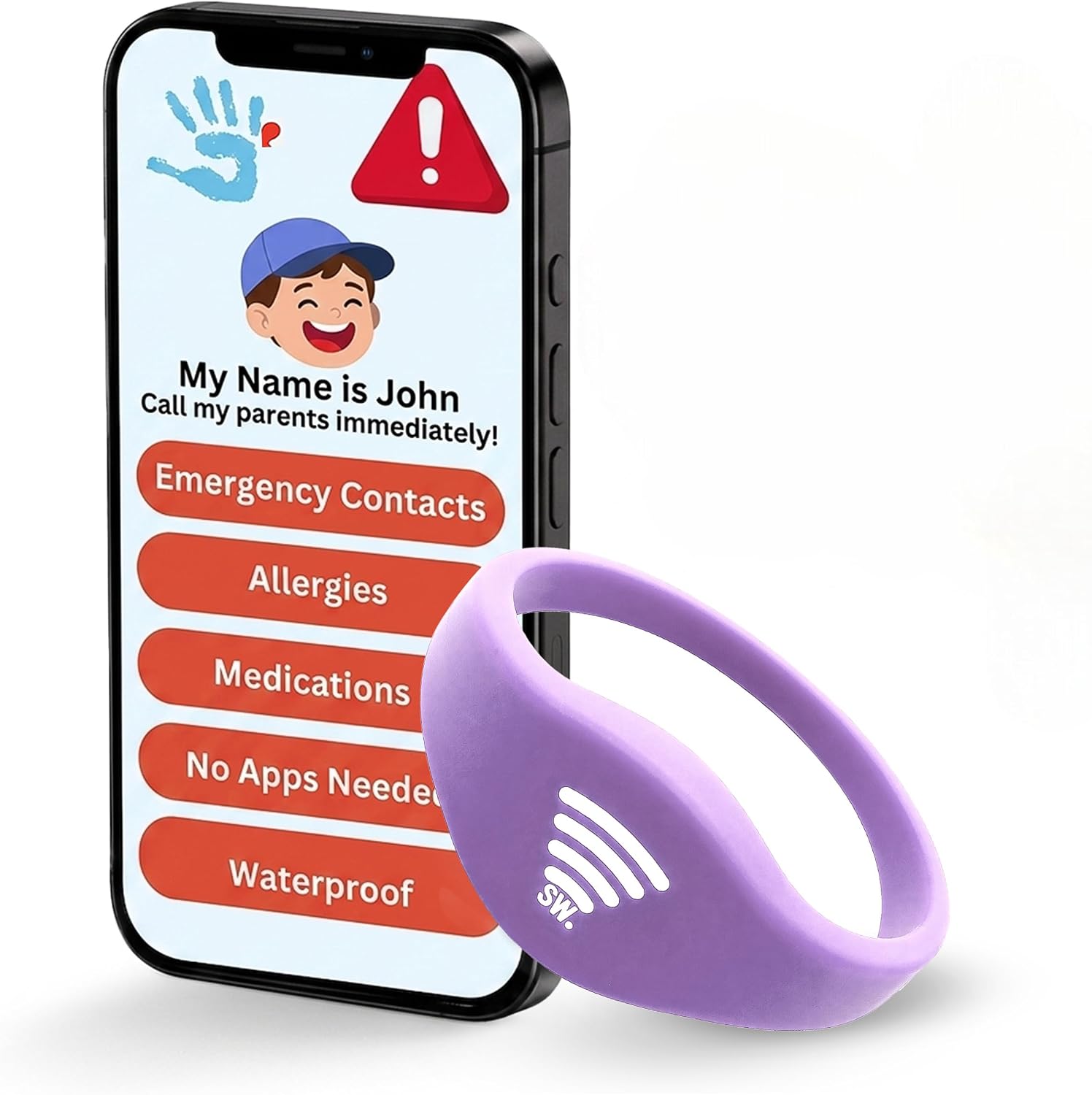 Kids ID Bracelet, Fitted NFC Safety Wristband, Waterproof Slip-On ID Band | Waterproof silicone; not GPS; wrist or ankle wear; ideal for theme parks, travel & beaches; slip-on fit