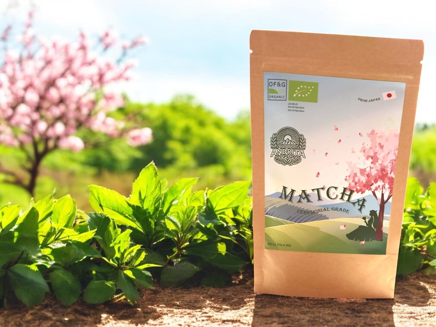 Refill Pack 40g Ceremonial Organic Matcha Green Tea Powder – Ceremonial Grade, Stone-Ground, Energy & Focus Booster, Vegan Detox Superdrink | Matcha Latte & Green Tea Enthusiasts (Refill pack 40g)