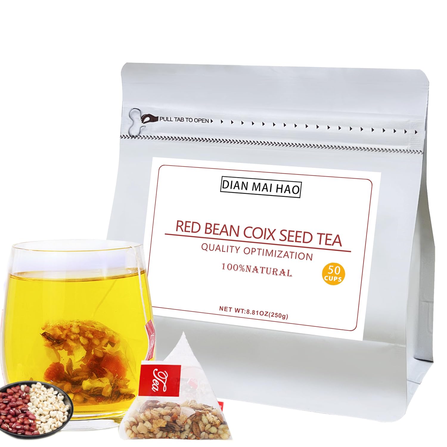 200g 7.05 OZ 10g*20bag Red Bean Coix Seed Poria Tea, 红豆薏米茯苓茶, Chinese Herbal Tea Clearing Dampness, 祛湿茶, Barley/Cassia/Licorice Root/Gordon Fruit/Orange Peel Combination Floral Tea Bag
