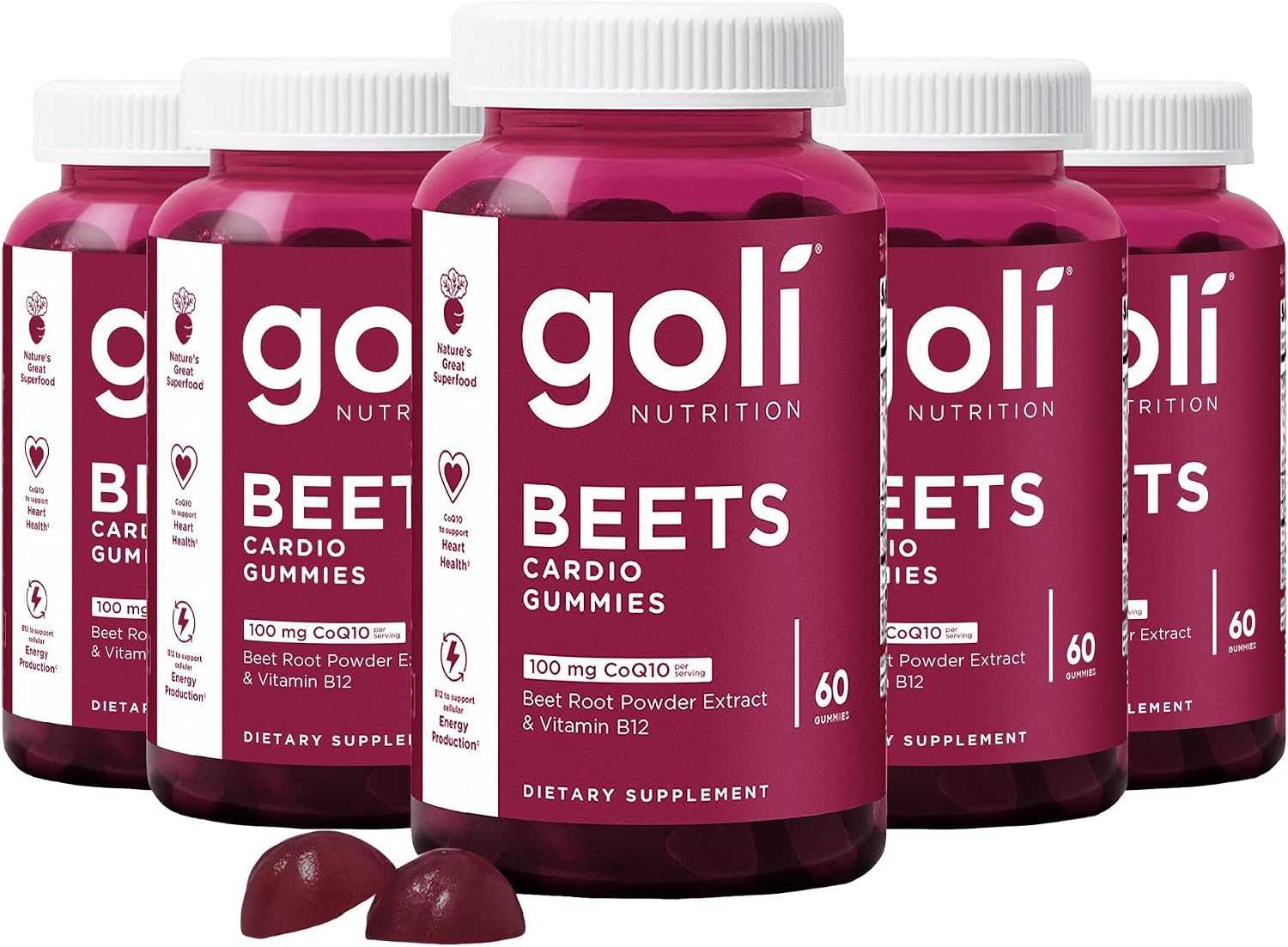 Goli Nutritional Supplement, Beets Cardio Gummy - 300 Count(5 Pack of 60) - 100mg CoQ10 & Beet Root Extract - Gluten-Free, Vegan, Non-GMO, and Gelatin-Free. Nature's Great Superfood.