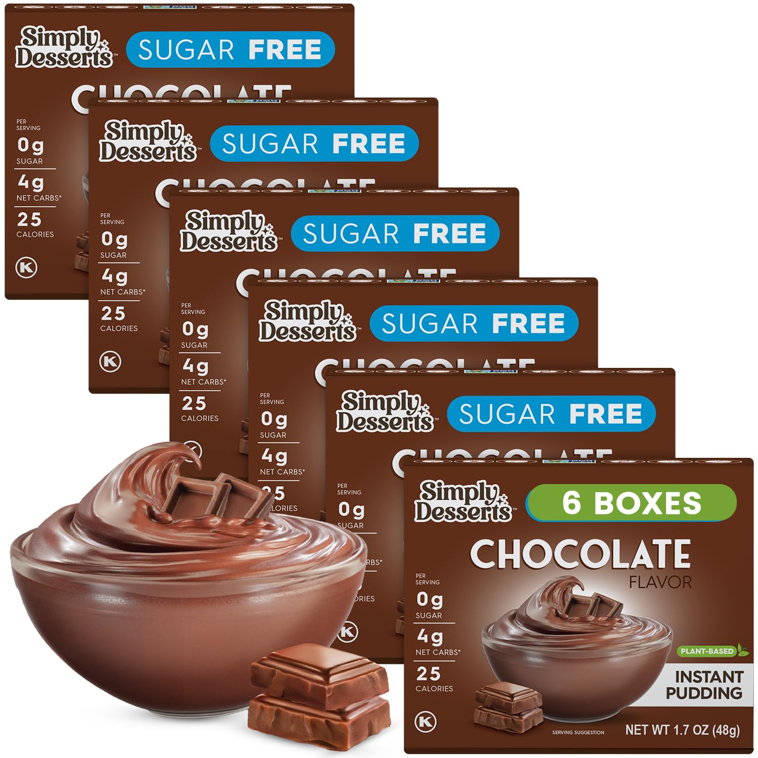 Simply Desserts Chocolate Instant Pudding, Sugar-Free, 6-Pack – Healthy Dessert, Keto Snacks, Vegan & Diabetic-Friendly, Kosher, 1.7 Oz Ea