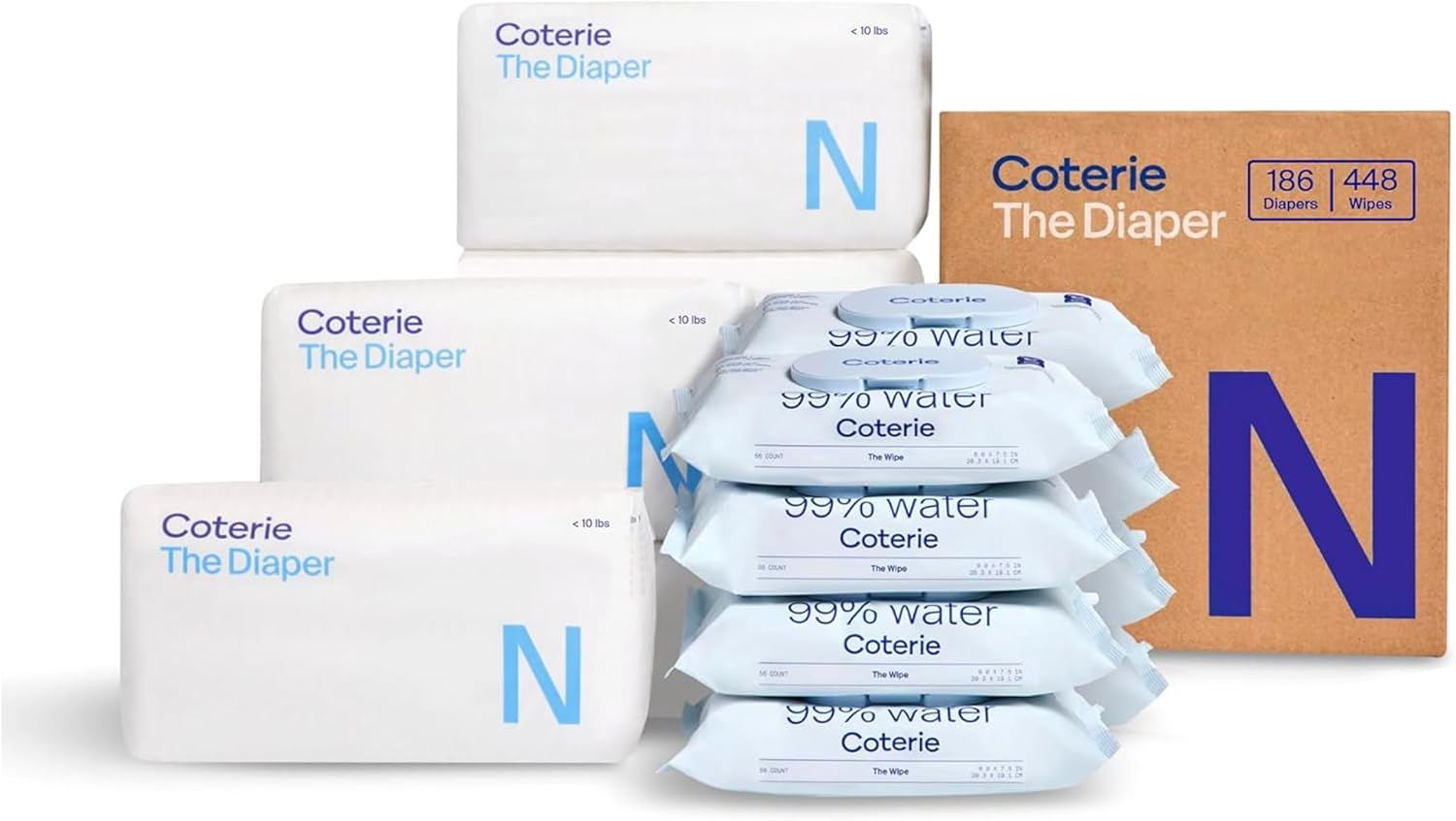 Coterie Baby Wipes + Diapers Kit, Size Newborn Diapers, 8-Pack Wipes