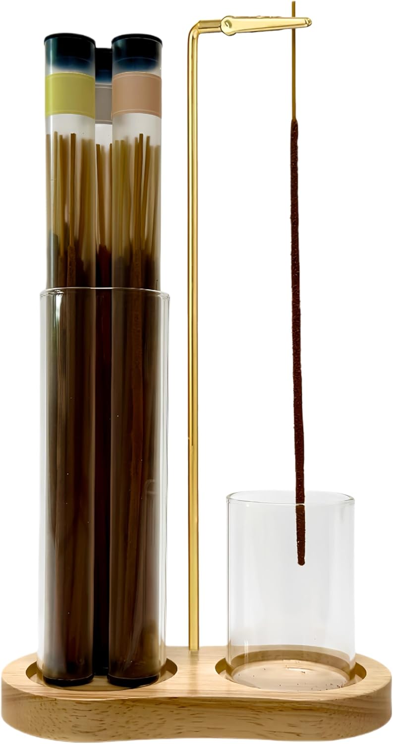 Glass Incense Holder, Incense Sticks Burner Holder with Storage,Hang Upside Down Incense Holder for Sticks with Glass Ash Catcher for Meditation Yoga Spa Room Decor