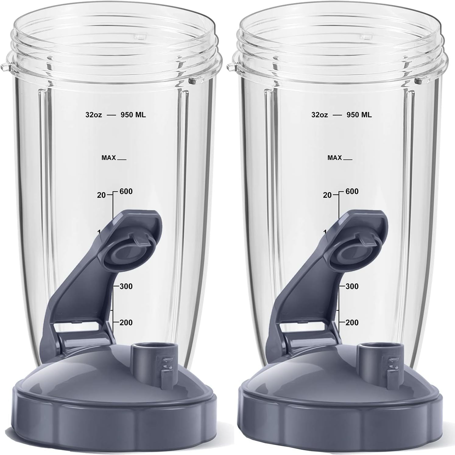 2-Pack Replacement Parts Upgrade 32oz Cups with Flip-Top to-Go-Lid and Rubber Gaskets Compatible with NutriBullet 600w/900w Blender Accessory