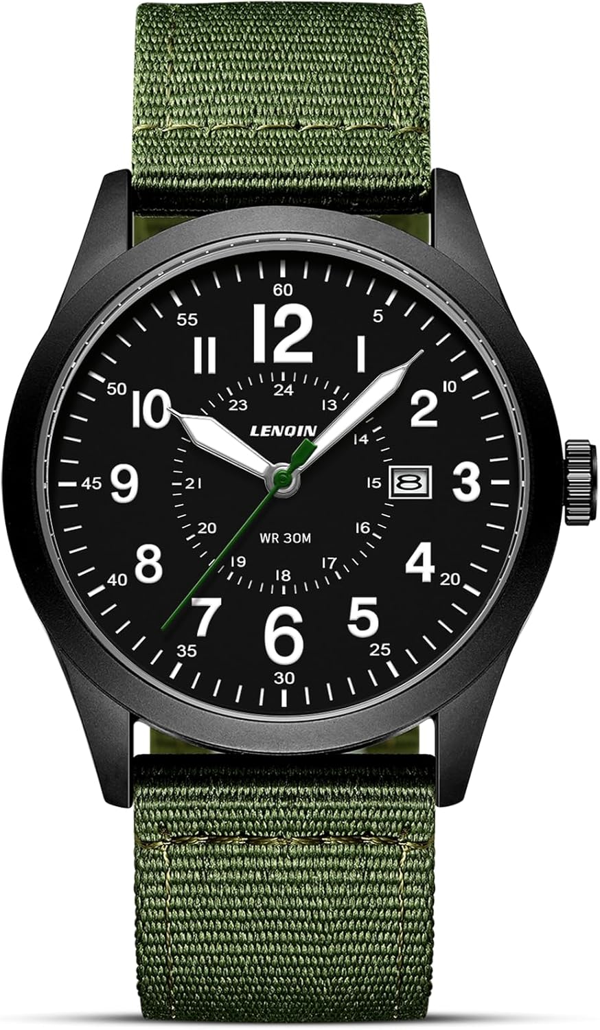 LN LENQIN Mens Watches Military Watches Analog Quartz Watches for Men Waterproof Wrist Watches with Date Army Tactical Field Sports Watch Nylon Band