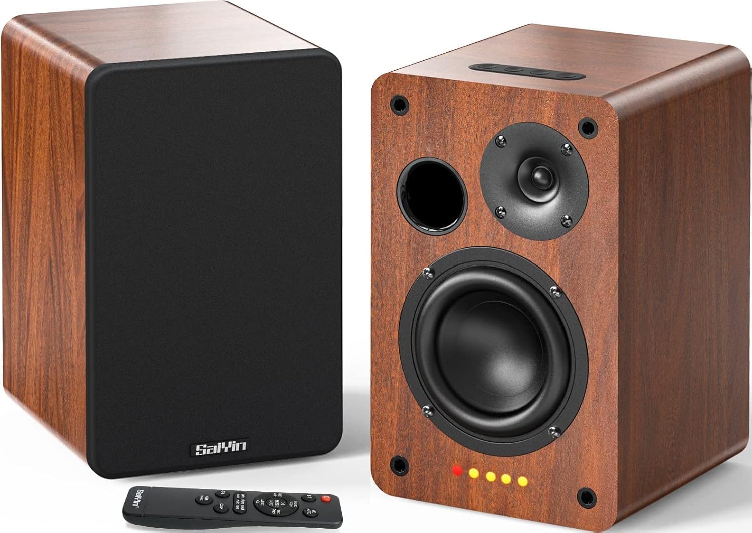 Saiyin Active Bookshelf Speakers, 40W X 2 Bluetooth 5.3 with 4 Inch Woofer, Turntable Speakers with Optical/AUX input/Subwoofer Line Out for PC and TVs