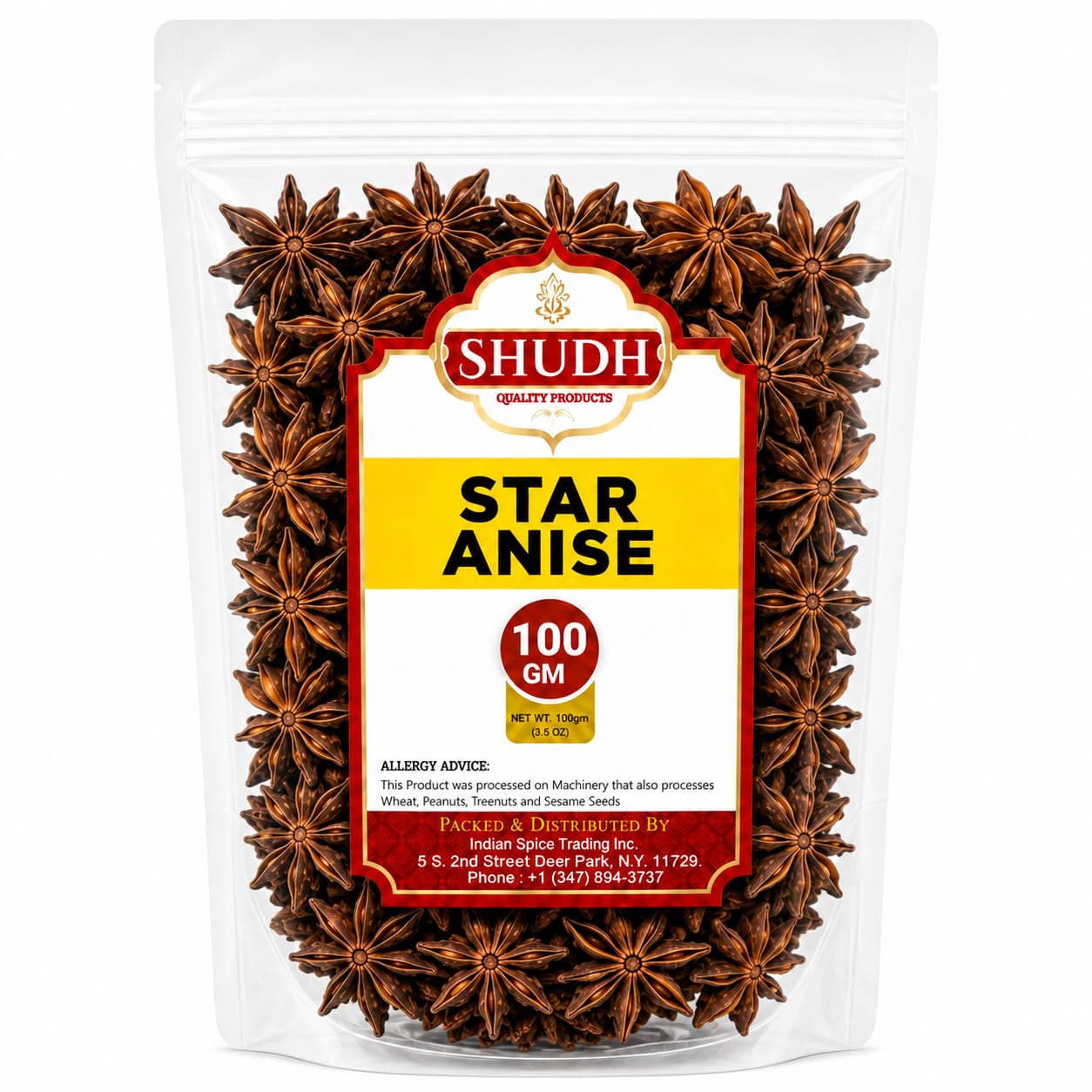 Shudh Star Anise Whole 100 gm(3.5oz), Chinese Star Anise, Sun Dried Anise Star Spice, Anis Estrella/Badian Khatai/Illicium Verum, Widely Used for Baking, Cooking, and Tea