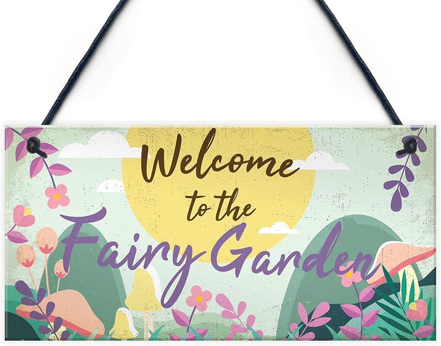 Welcome to The Fairy Garden Hanging Wood Signs Plaque for Garden Shed Summerhouse Sign Gifts 12x6inches(1006qq)
