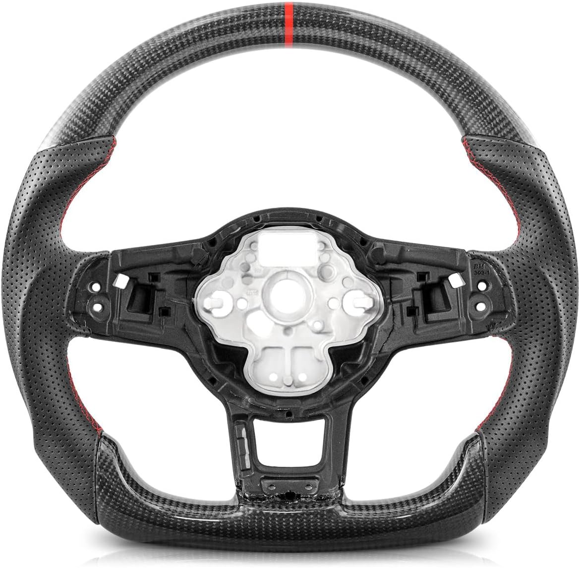 Steering Wheel for Golf MK7/7.5 GTI R 2013-2020 Real Carbon Fiber Steering Wheel with D-shaped Flat-bottom Preforated Leather Grip Red Hand-Stitched