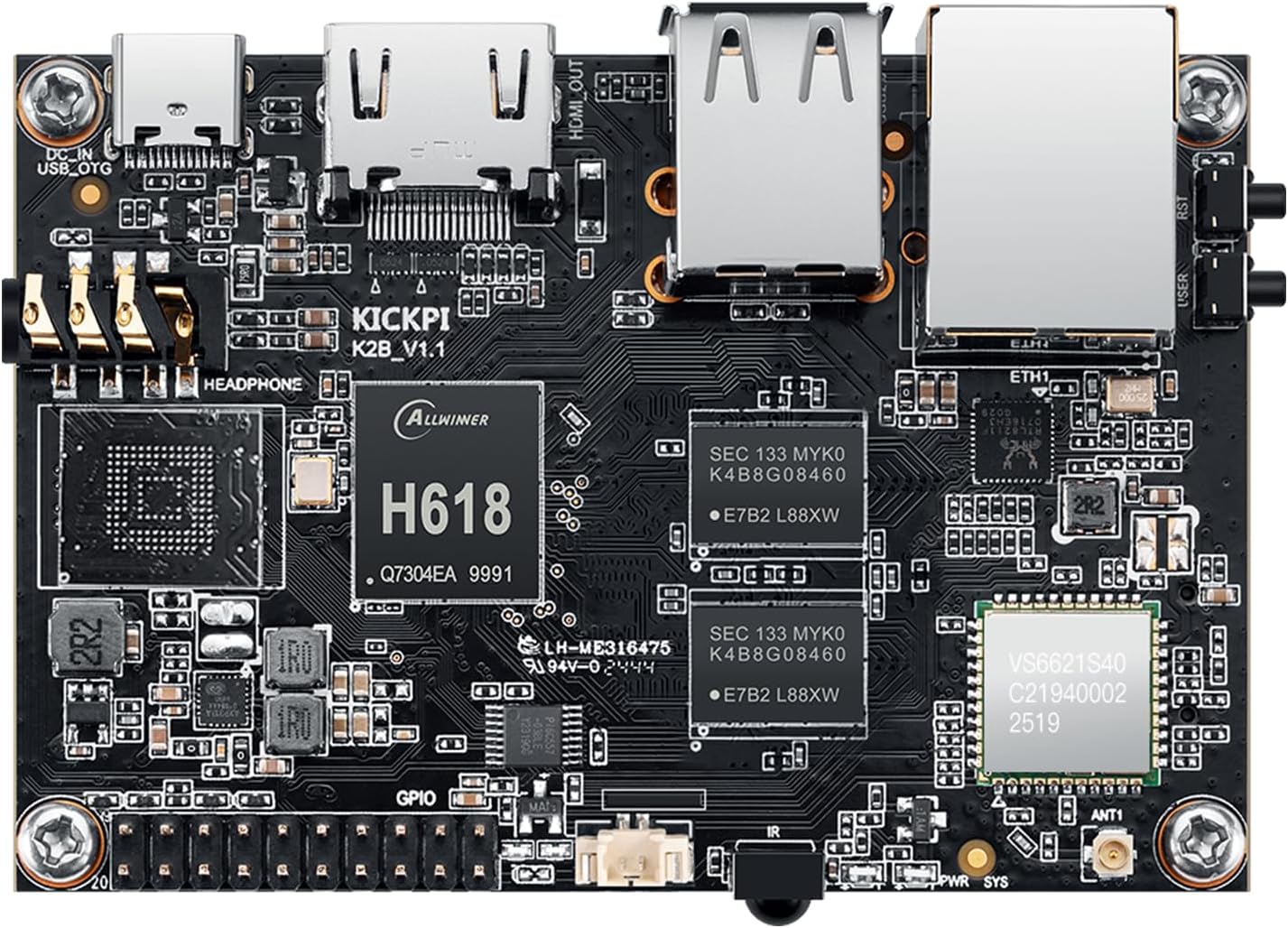 K2B 4GB DDR 32GB eMMC Allwinner H618 Single Board Computer, Surpport Mali-G31 MP2, Gigabit Ethernet, HDMI, Dual-Band WiFi & Bluetooth, Android 12/Ubuntu 22.04