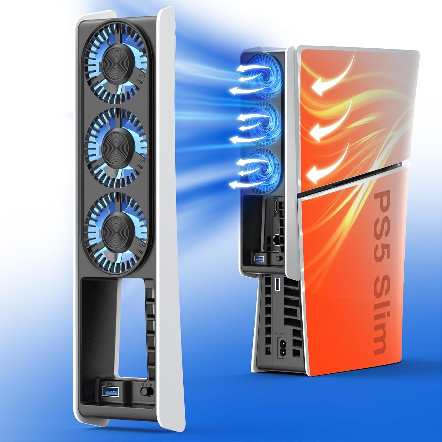 Cooling Fan for PS5 Slim Digital & Disc, Auto Power On/of/Adjustable by Sensing Temperatures, 2-level Speed for PS5 Slim Cooling Fan USB 3.0 HUB for PS5 Slim Cooling Station Accessories