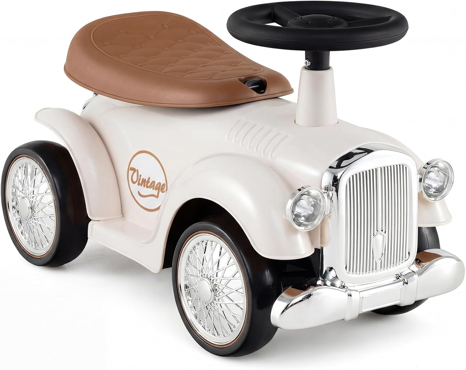 HONEY JOY Ride On Push Car, Outdoor Toddler Riding Toys w/Steering Wheel, Horn & Storage, Foot-to-Floor Sliding Car, No Batteries, Retro Baby Ride On Toys for Boys and Girls (White)