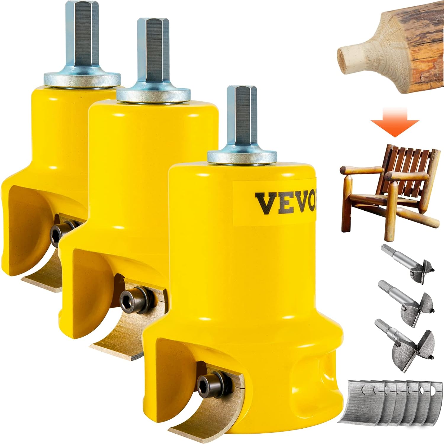 VEVOR Tenon Cutter, 1"/25.4mm & 1.5"/38mm & 2"/50.8mm, Premium Aluminum & Steel Log Furniture Cutter, with Dual Curved Blades & Button Screws Home Master Kit, Commercial Starter’s Tool for Home DIY