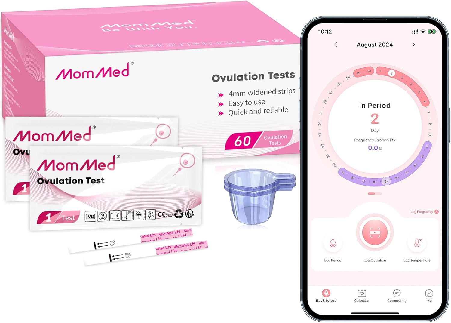 MomMed Ovulation Test Strips(LH60), Fertility Test for Women with 60 Collection Cups, LH Test Strips, OPK Test Strips, High Sensitivity Result for Women Home Testing, Accurate Results in 5 Minutes