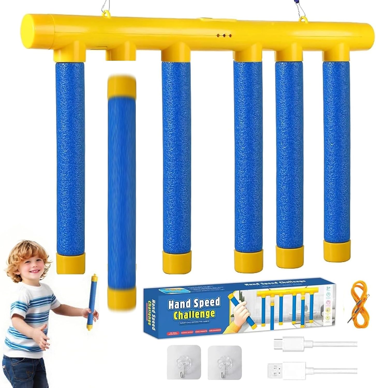 Guopai Catching Sticks Game, Reaction Training Toy with Adjustable Speed, Hand-Eye Coordination Reflex Game, Rechargeable Drop Stick Game for Kids Adults, Falling Sticks Challenge Party Game