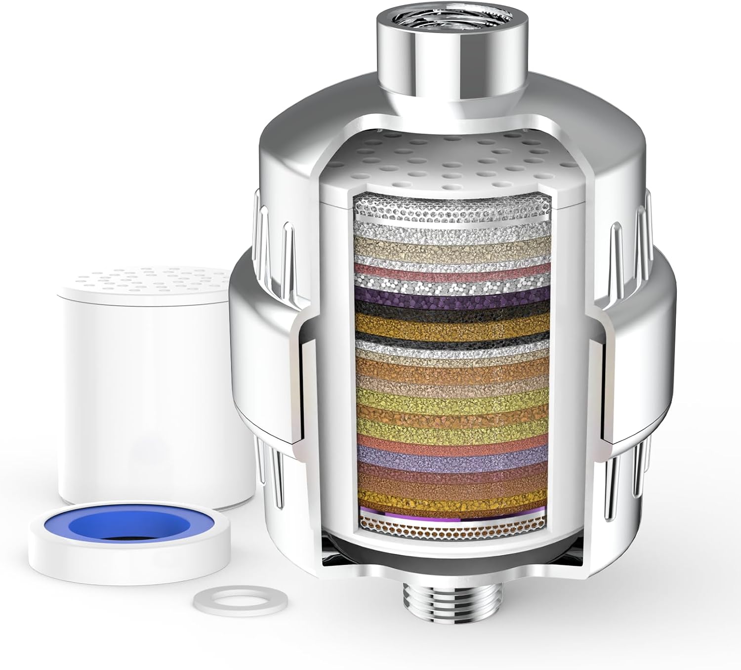 MEKO 36 Stage Shower Filter for Hard Water, Multi-Stage Shower Water Filter with Vitamin C to Soften Water, Reduces Chlorine, Fluoride, Heavy Metals, 1 Replaceable Extra Filter Cartridge (Silver)