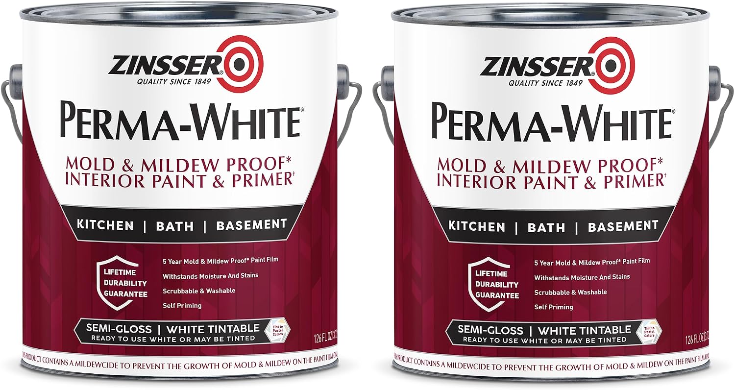 Zinsser Perma-White Mold & Mildew-Proof Paint, Semi-Gloss, 1 Gallon