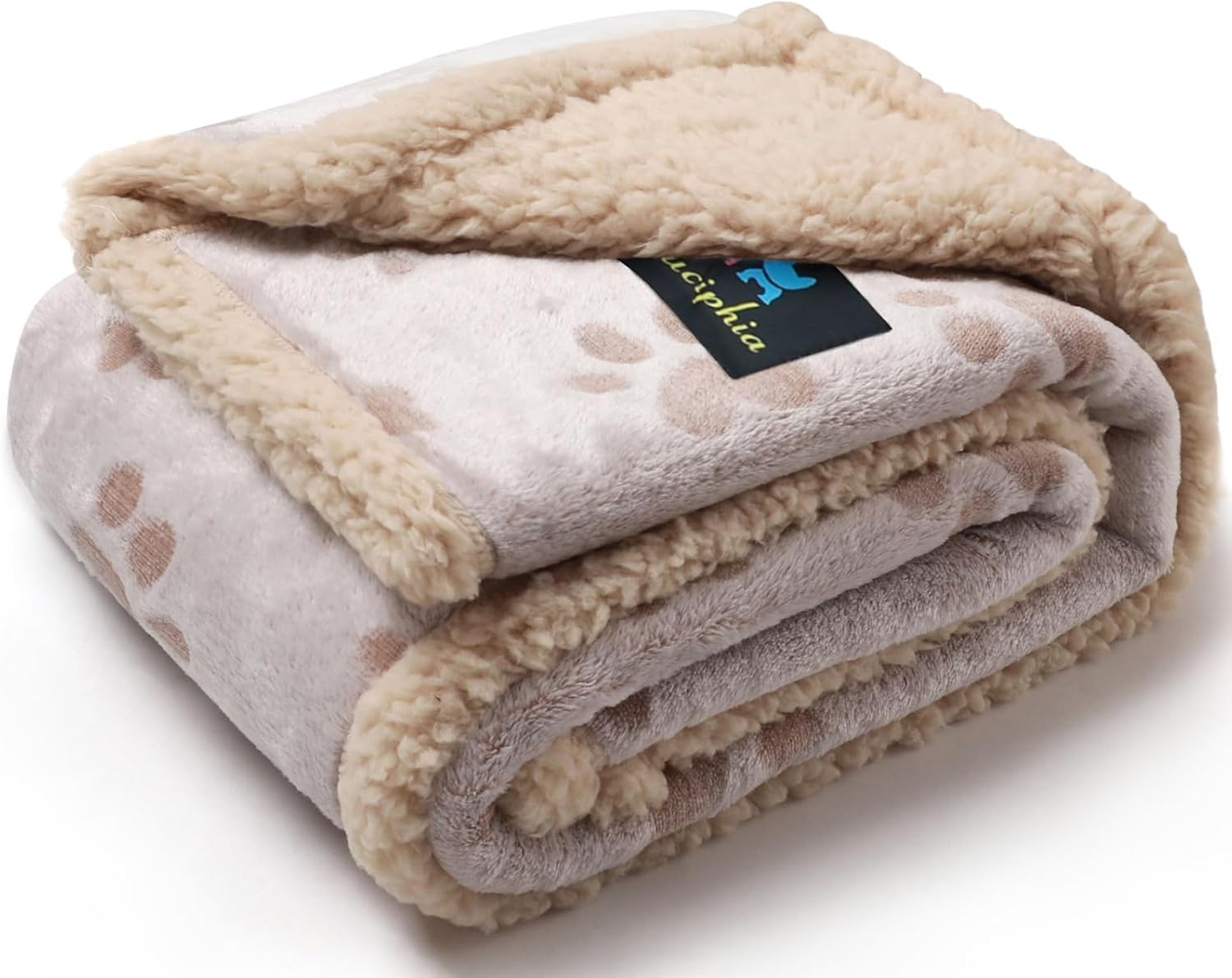 Luciphia Waterproof Pet Blankets for Couch Sofa Bed Cover Liquid Pee Proof Washable Soft Fluffy Large Dog Blanket Reversible Furniture Protection Heart Paw Khaki Medium（57" x 40"）