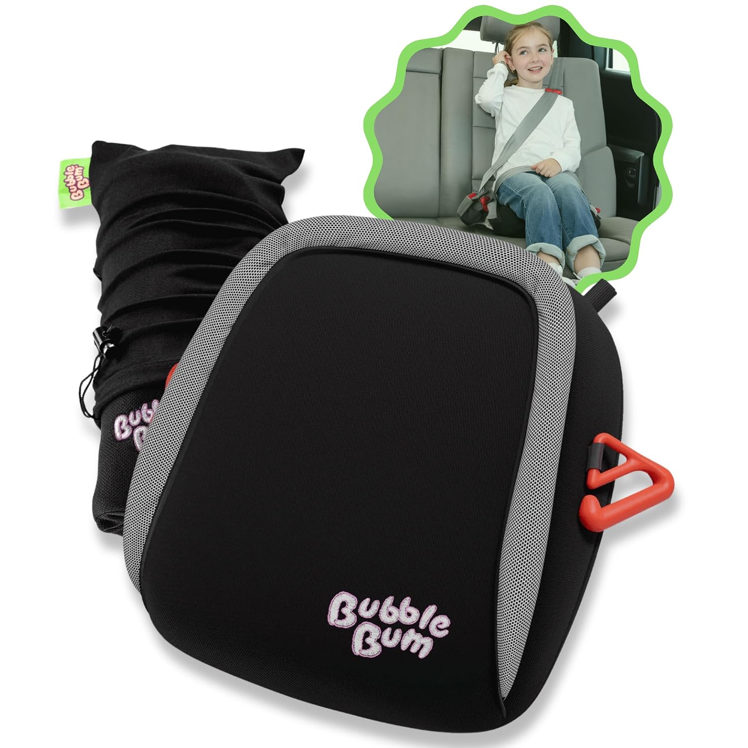 BubbleBum Inflatable Booster Car Seat – Foldable, Lightweight, Backless Travel Booster Seat for Kids, Portable Carseat for Toddler, Fits 3 Across, Compact for Uber - Ages 4-11 Year Old, - Black