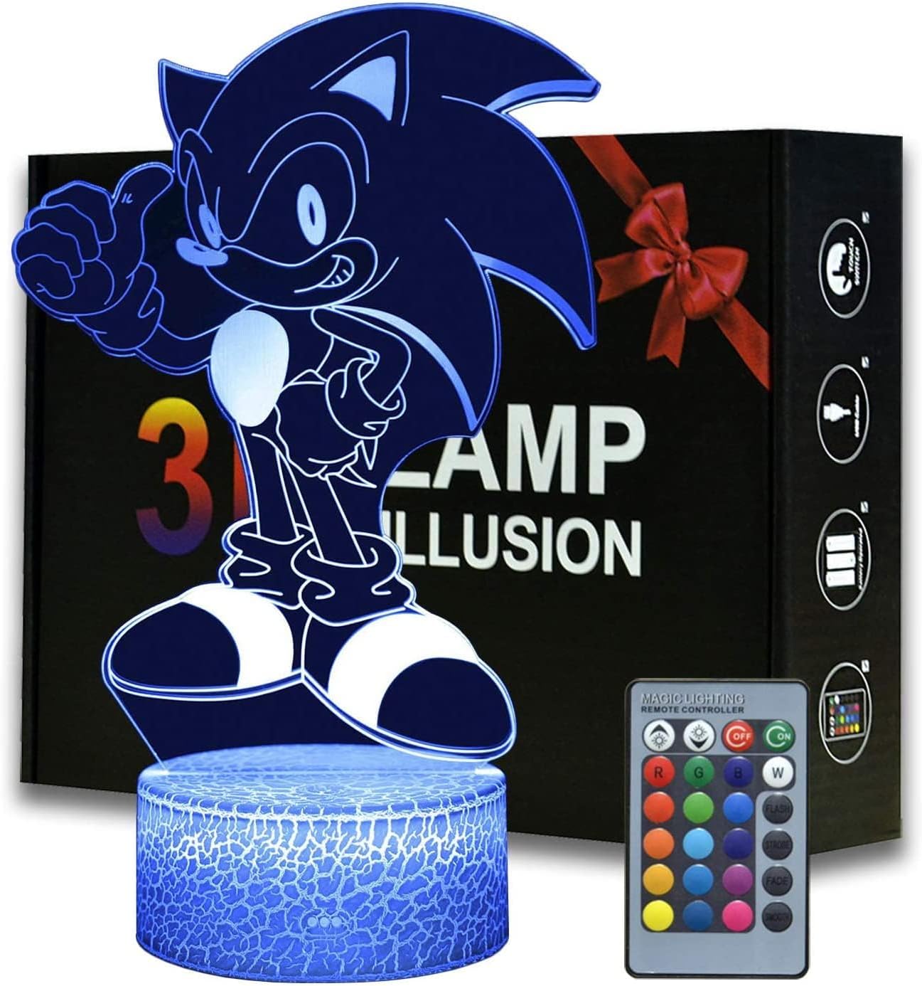 Night Light for Kids, Sonic Night Light,16 Colours Change & Remote Control, USB or Battery Powered, Sonic Room Decor, Birthday Gift for Girls, Teens, and Sonic Fans (Sonic)