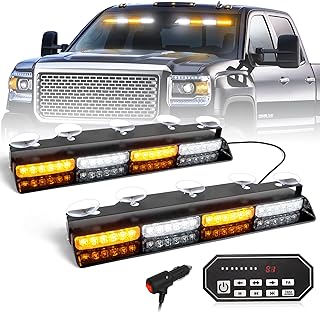 HLauto 604N Emergency Dash Strobe Lights w/Controller: 2x16.8 inch Amber White Security Light w/Take Down, 48 LED Safety Flashing Warning Hazard Interior Windshield Light Bar for Truck Vehicle