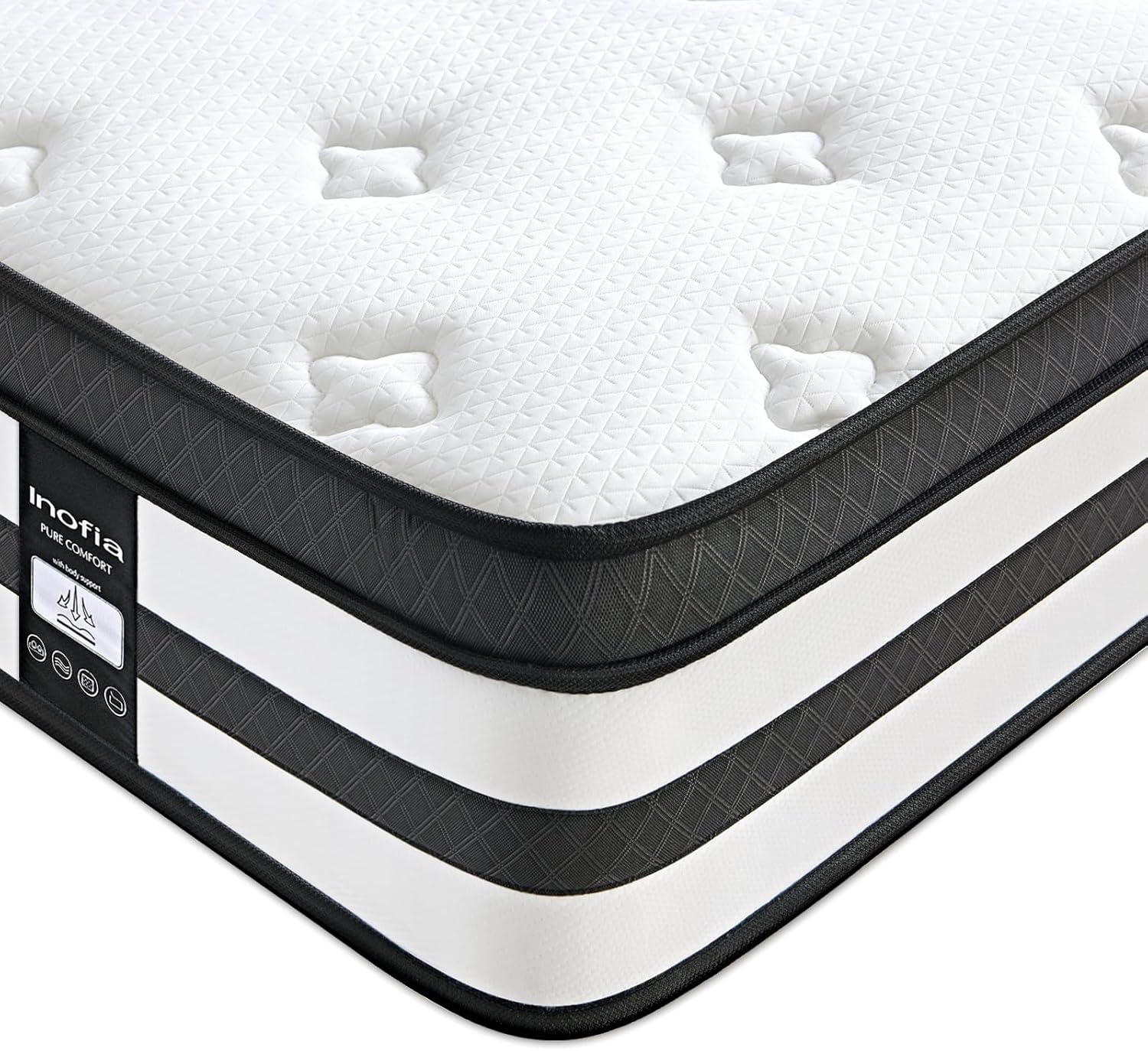 Inofia Double Mattress Memory Foam 4FT6,11 Inch Hybrid Sprung Mattress with Fire Resistant, Responsive Zoned Support & Motion Isolated,100 Night Home Trial, LUXE Collection