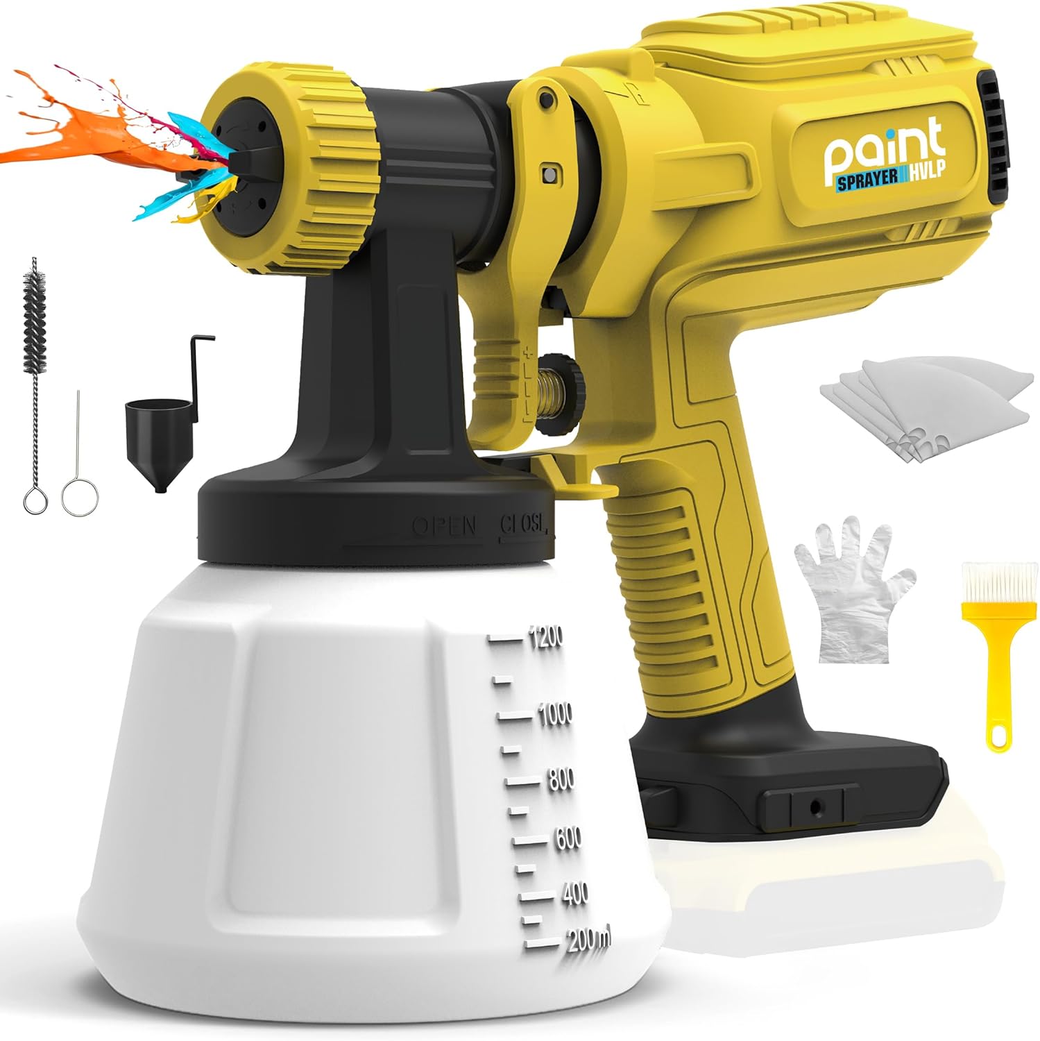 600W Cordless Paint Sprayer for Dewalt 18V/20V Li-ion Battery(Battery Not Included), HVLP Spray Gun with 1200ML Container, Paint Spray Gun For Home Interior and Exterior House Painting