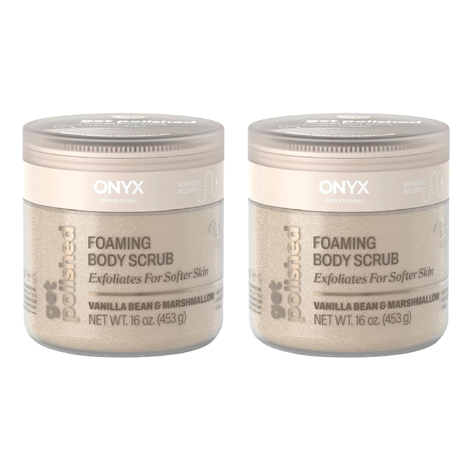 Onyx Professional Foaming Body Scrub With Brush, Vanilla Bean & Marshmallow, 16oz, 2pk