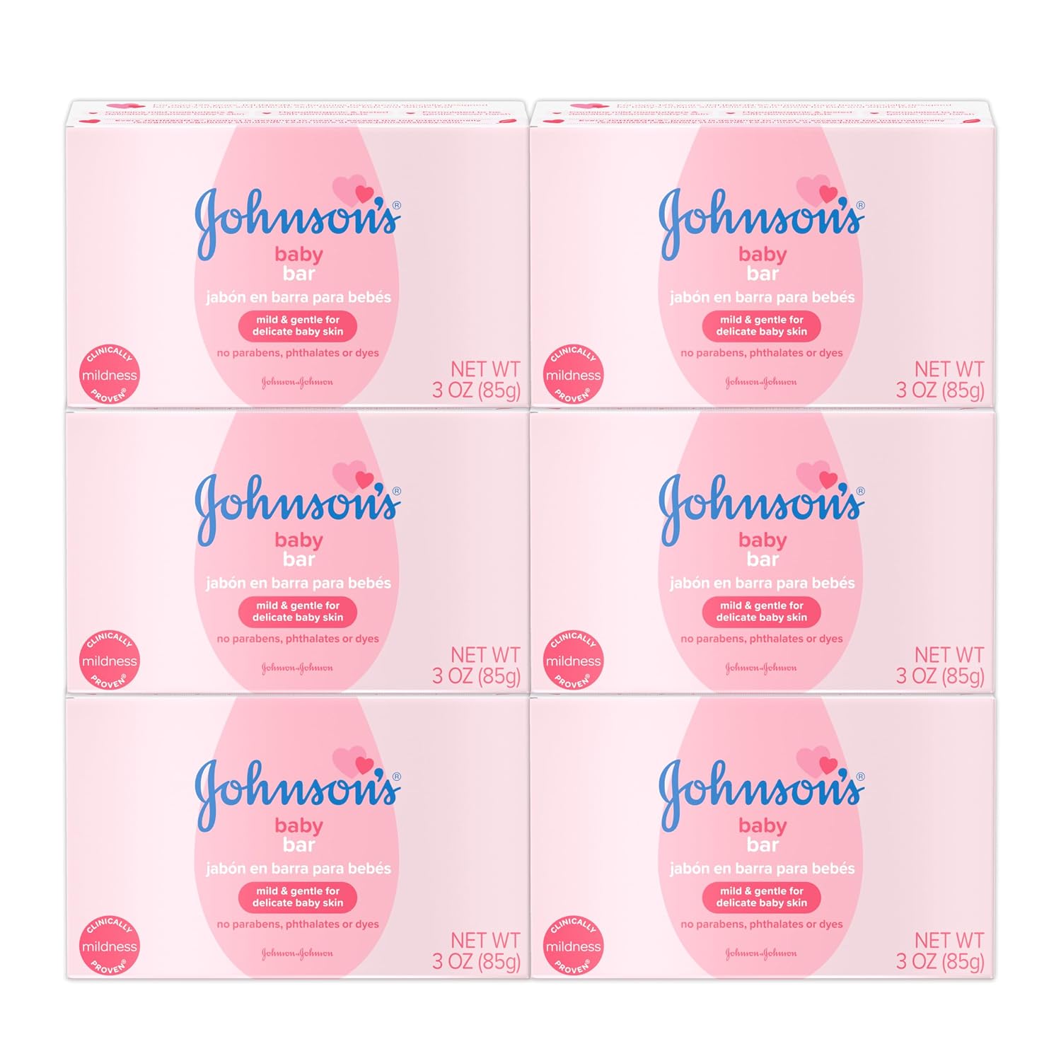 Johnson's Baby Body Soap Bar, Gentle for Baby Bath and Skin Care, Hypoallergenic and Dermatologist Tested, Paraben Free, Phthalate-Free, Dye-Free, 3 oz (Pack of 6)