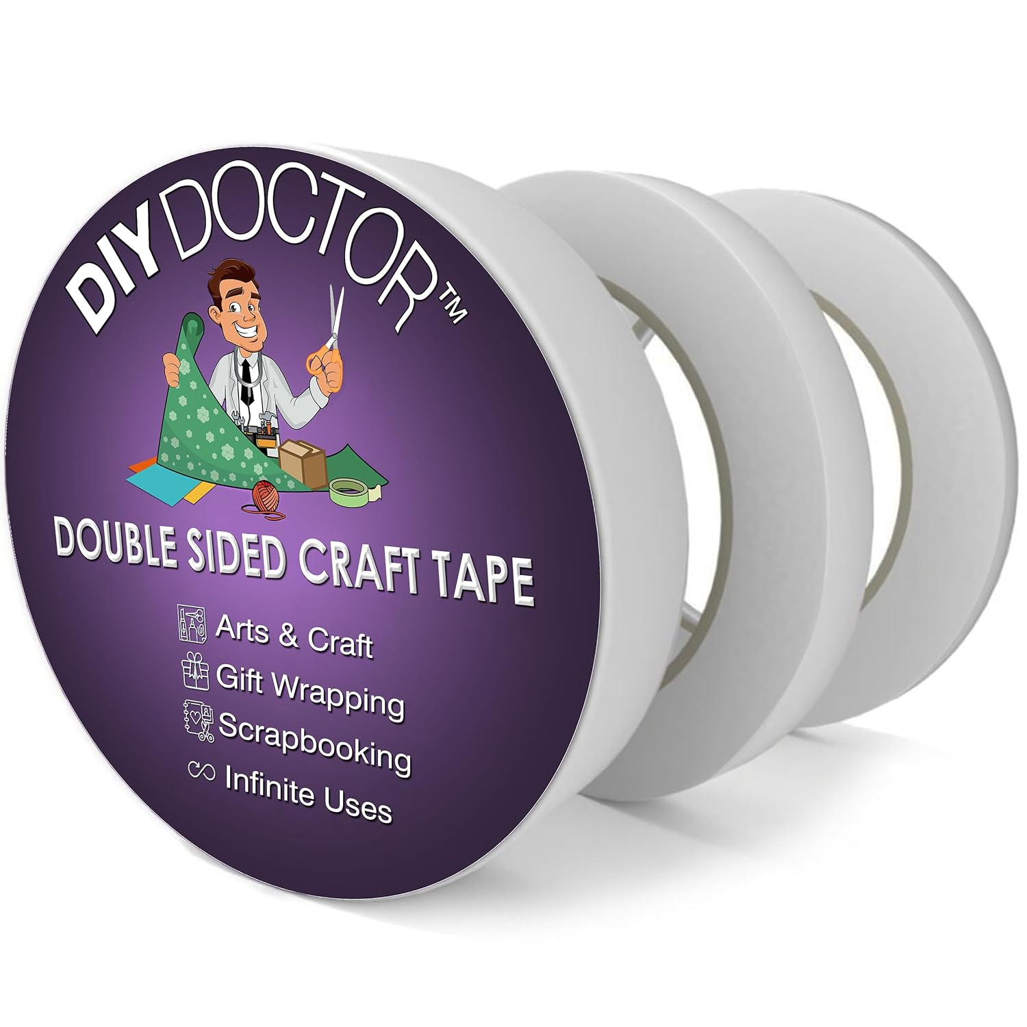 DIY Doctor Double Sided Tape - 3 Rolls (6mm, 12mm, 25mm) - Thin Craft Adhesive for Gift Wrapping, Scrapbooking, and DIY Projects - Strong, Clear & No-Residue Sticky Tape for Home & Office