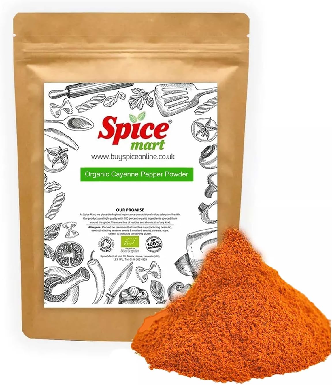 Organic Cayenne Pepper Powder Premium Quality Free P&P Certified by Soil Association (950g)
