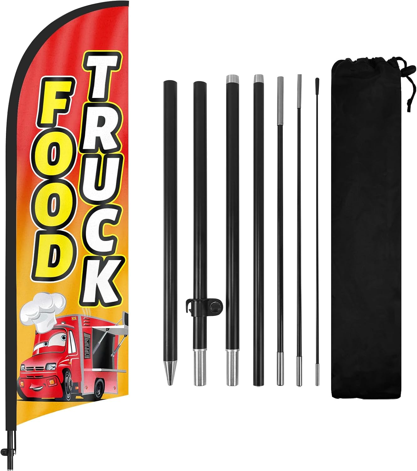Food Truck Advertising Swooper Flag Banner, Food Truck Feather Flags with Pole and Ground Stake, 8FT Advertising Feather Banners Sign for Food Truck Business
