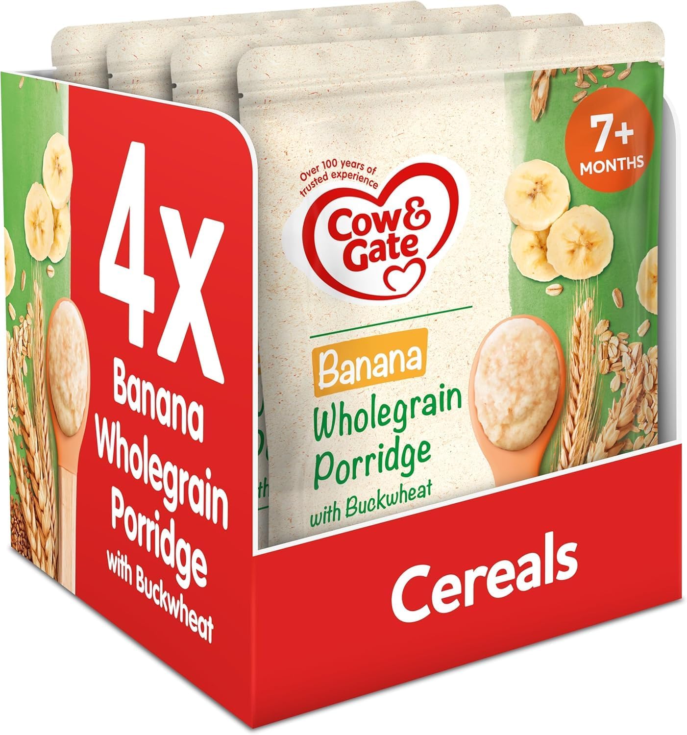 Cow & Gate Banana Wholegrain Porridge Baby Food Cereal, 7+ Months, 200 g, Pack of 4