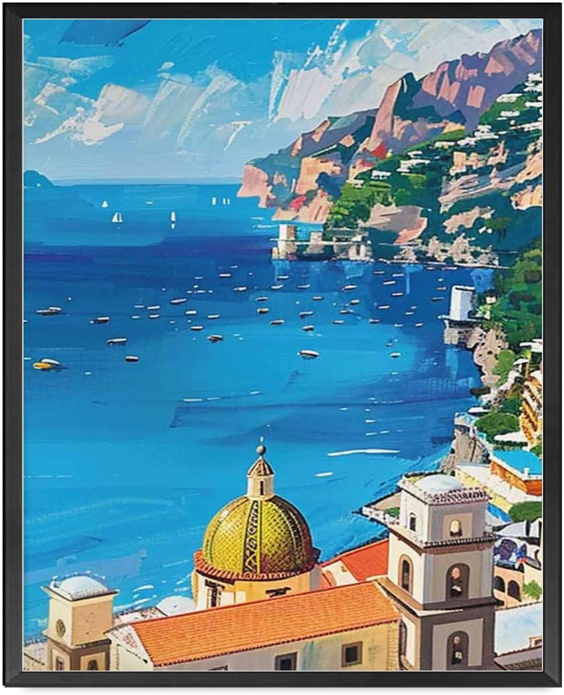 HSCFWYLN Canvas Painting Poster and Print Positano Travel Prints Italian Sea Landscape Posters Modern Art Decoration for Living Room Bedroom and Office 8x12inch