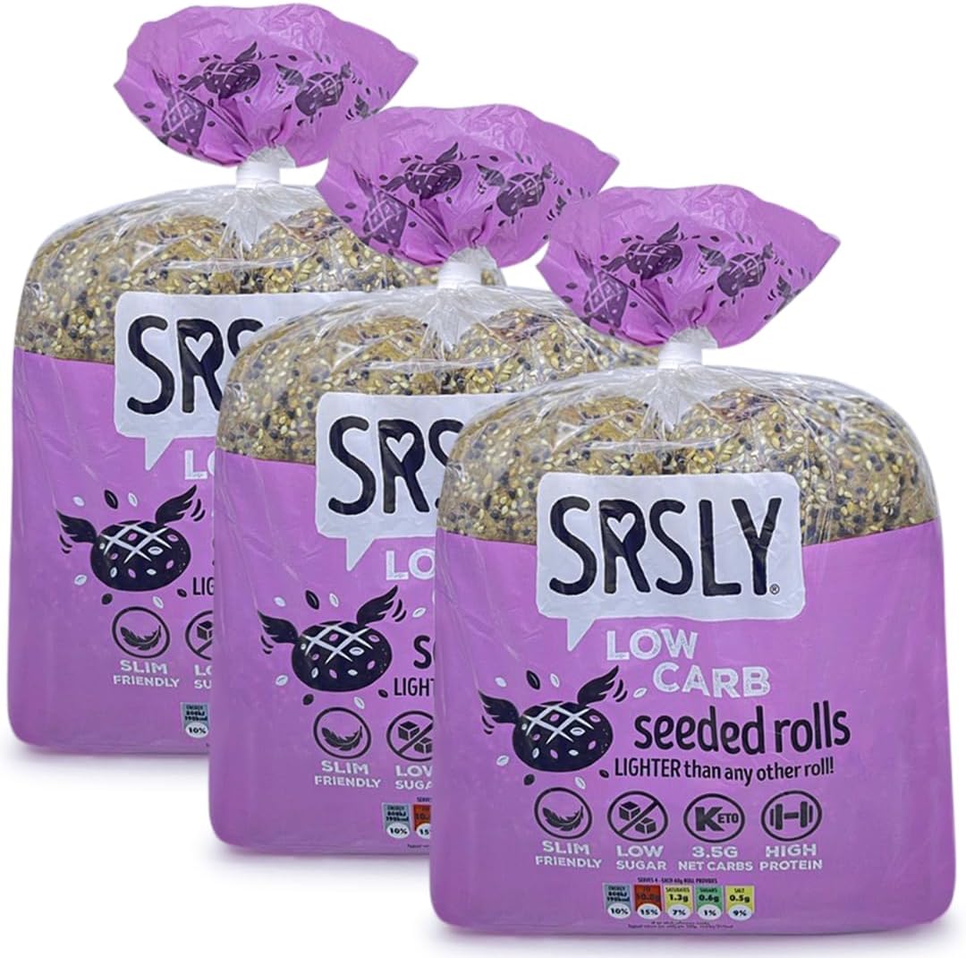 SRSLY Low Carb Keto Seeded Rolls | 3 Packs | 12 Large Rolls | Freshly Baked Light & Fluffy | Seriously Low Carb Keto Bread | 3.5g Carbs & 190 Kcals Per Roll | High Protein & High Fibre | Low Sugar
