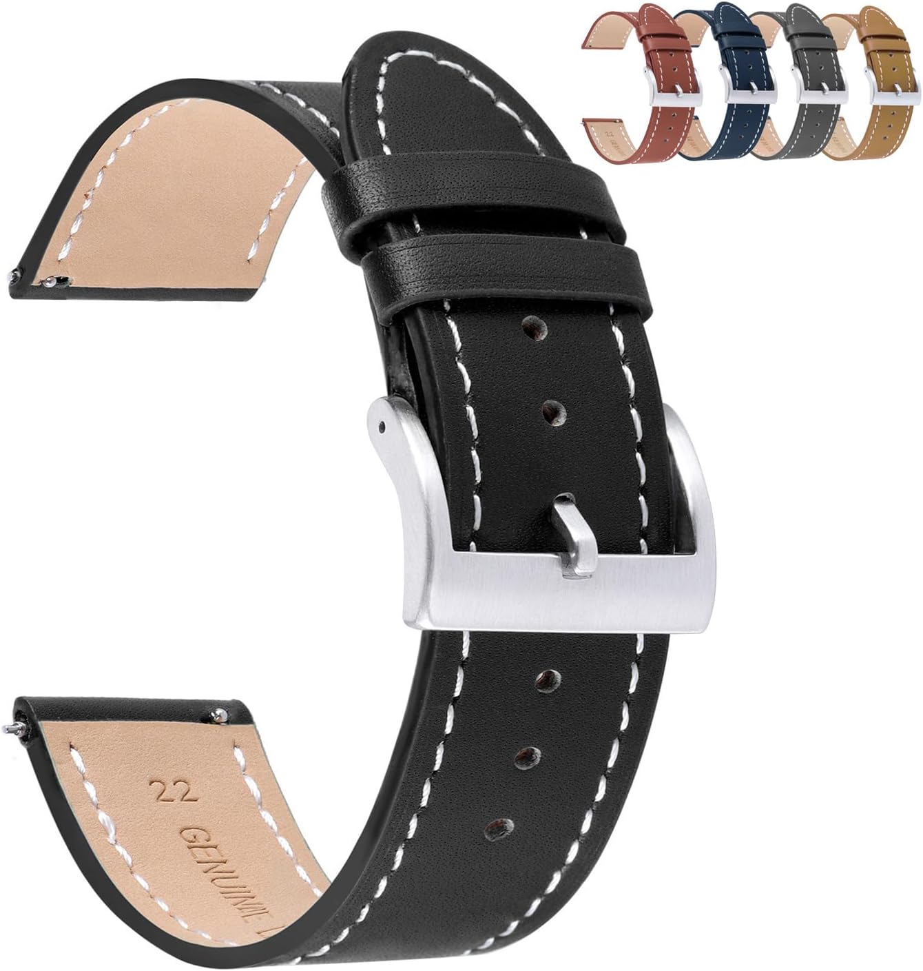 Spolife Leather Watch Straps for Men Women, Quick Release Watch Strap With Stainless Buckle, Replacement Watchbands 18mm 20mm 22mm