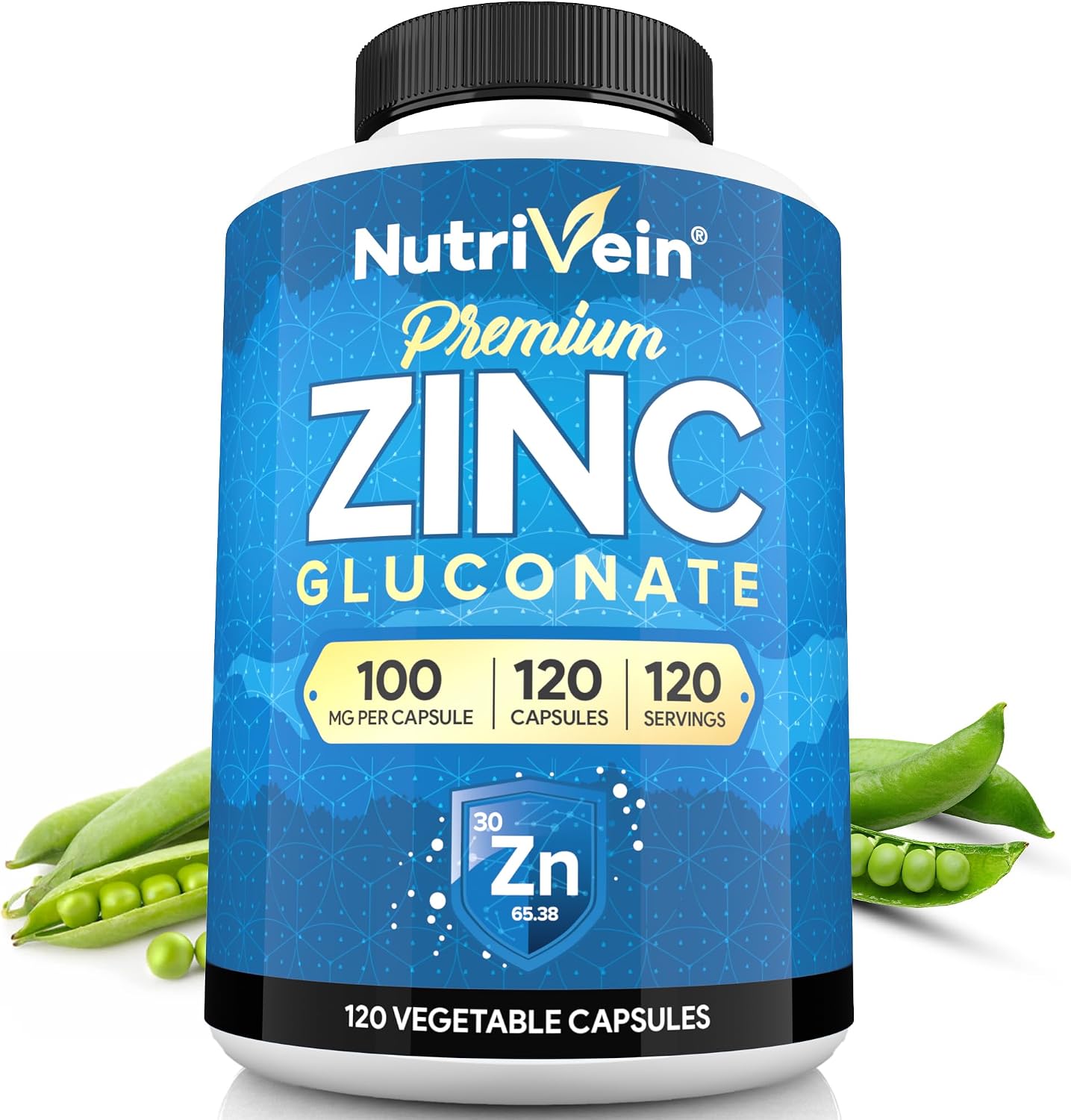 Nutrivein Premium Zinc Gluconate 100mg - 120 Capsules - Immunity Defense Boosts Immune System & Powerful Antioxidant - Promotes Healthy Skin and Acne Defense - Essential Elements for Absorption