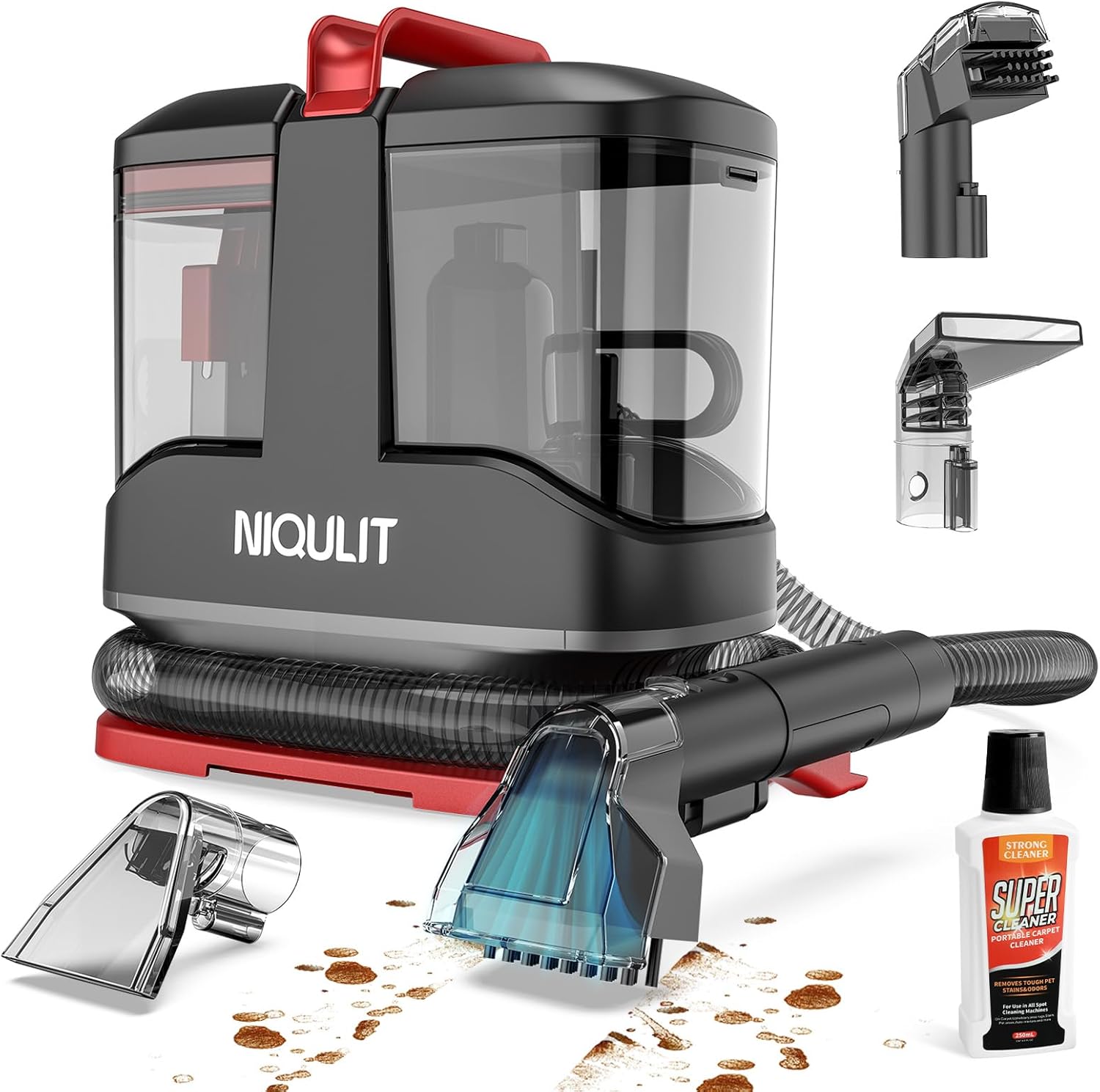 Portable Carpet & Upholstery Cleaner Machine - 15Kpa Deep Cleaning for Area Rugs, Pets, Couch & Car, Cleaning Machine with Dual Size BrushHead & Self-Cleaning System, Spot Cleaner for Stairs/Furniture