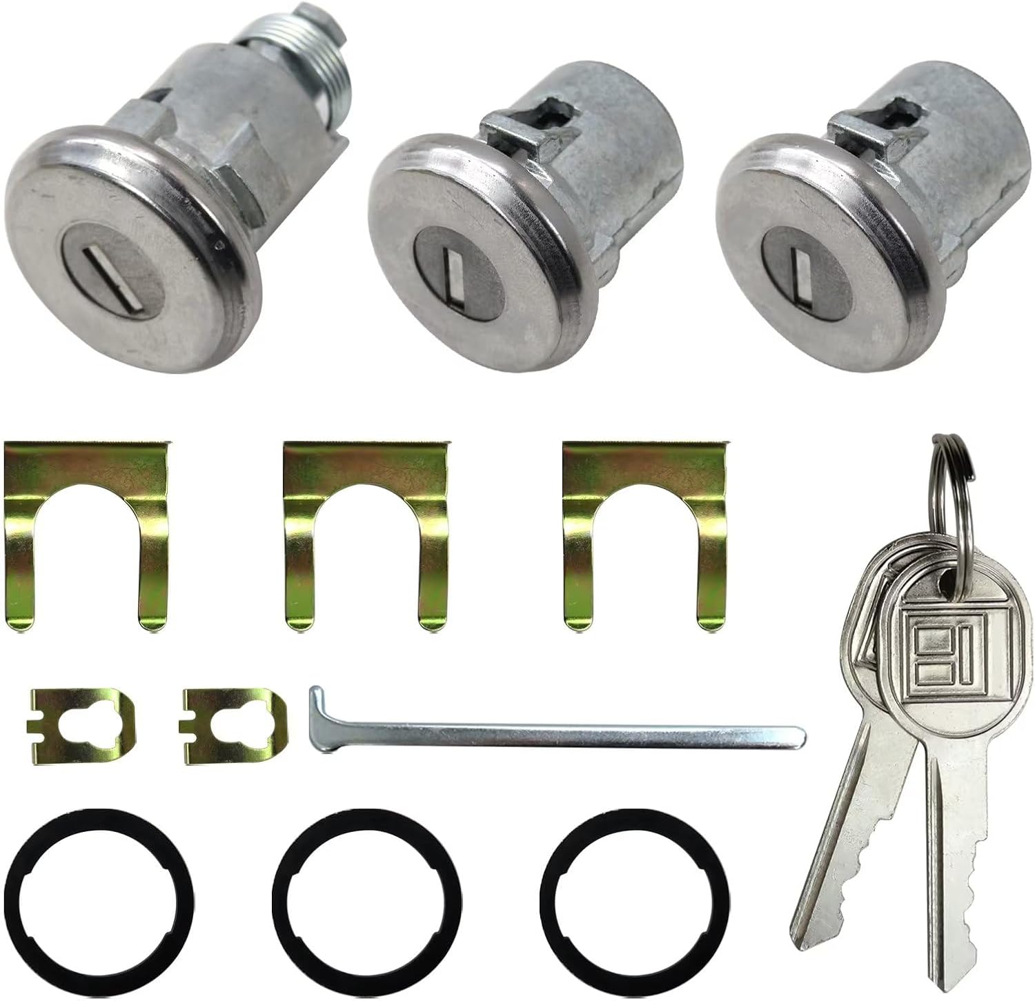 Car Door Trunk Key Kit Door Lock Cylinder Set Accessories Parts With 2 Keys 654394765282 Replacement for Chevelle Malibu Monte Carlo Camaro