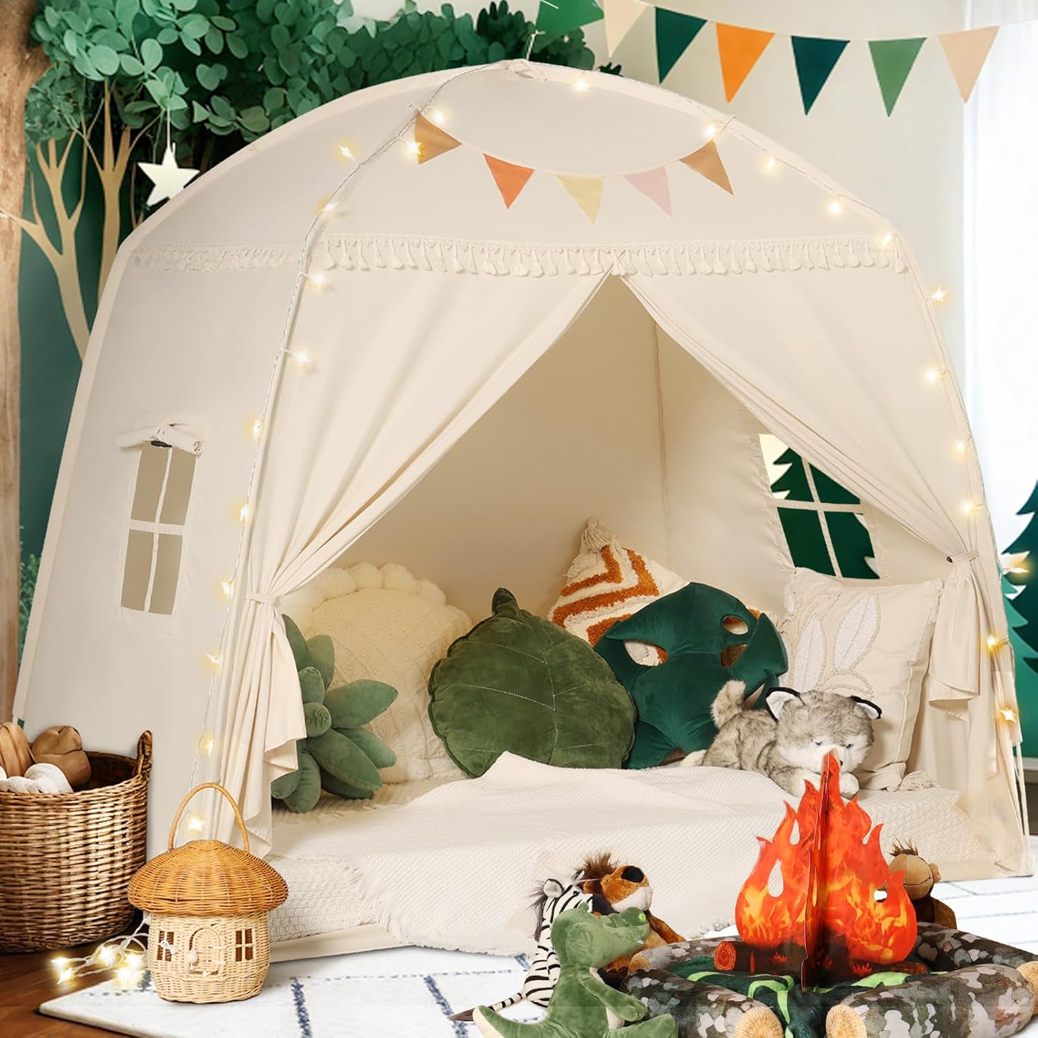 Sumbababy Extra Large Kids Play Tent Indoor with Star Lights & Flags